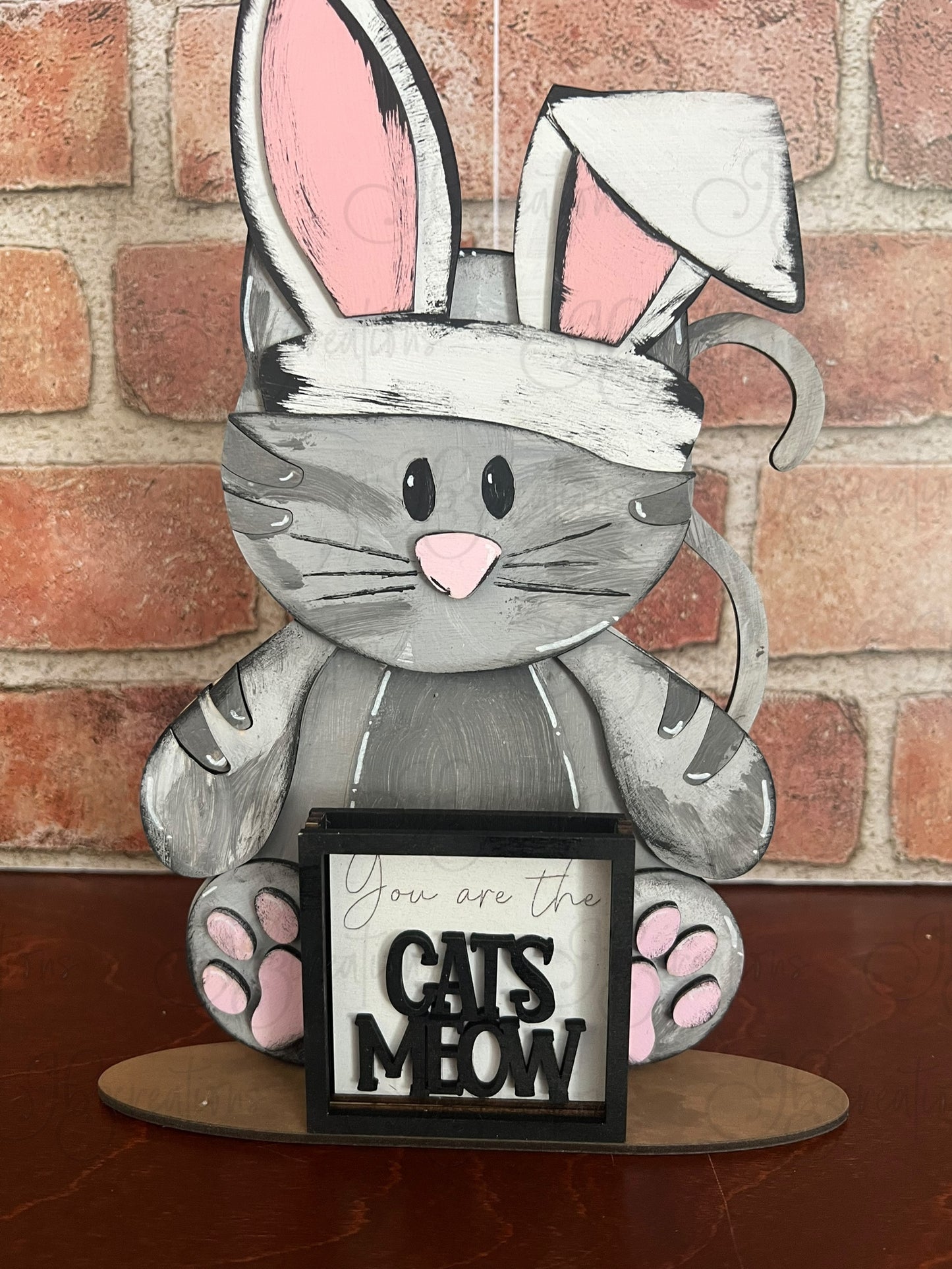 Farm Animal Cat with Interchangeable Seasonal Hats Shelf Sitter Cat Decor Cat Decorations
