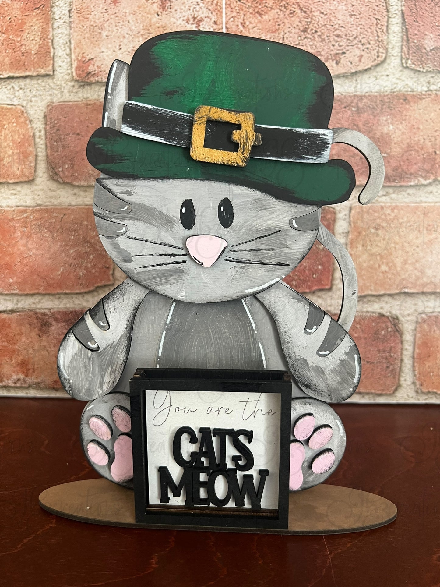 Farm Animal Cat with Interchangeable Seasonal Hats Shelf Sitter Cat Decor Cat Decorations