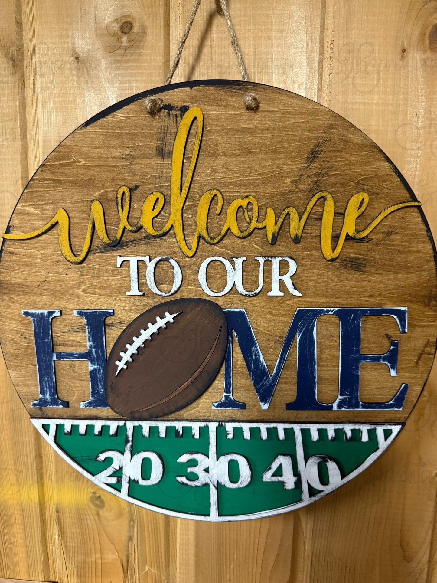Football Welcome to our Home Football Door Hanger Round Door Sign