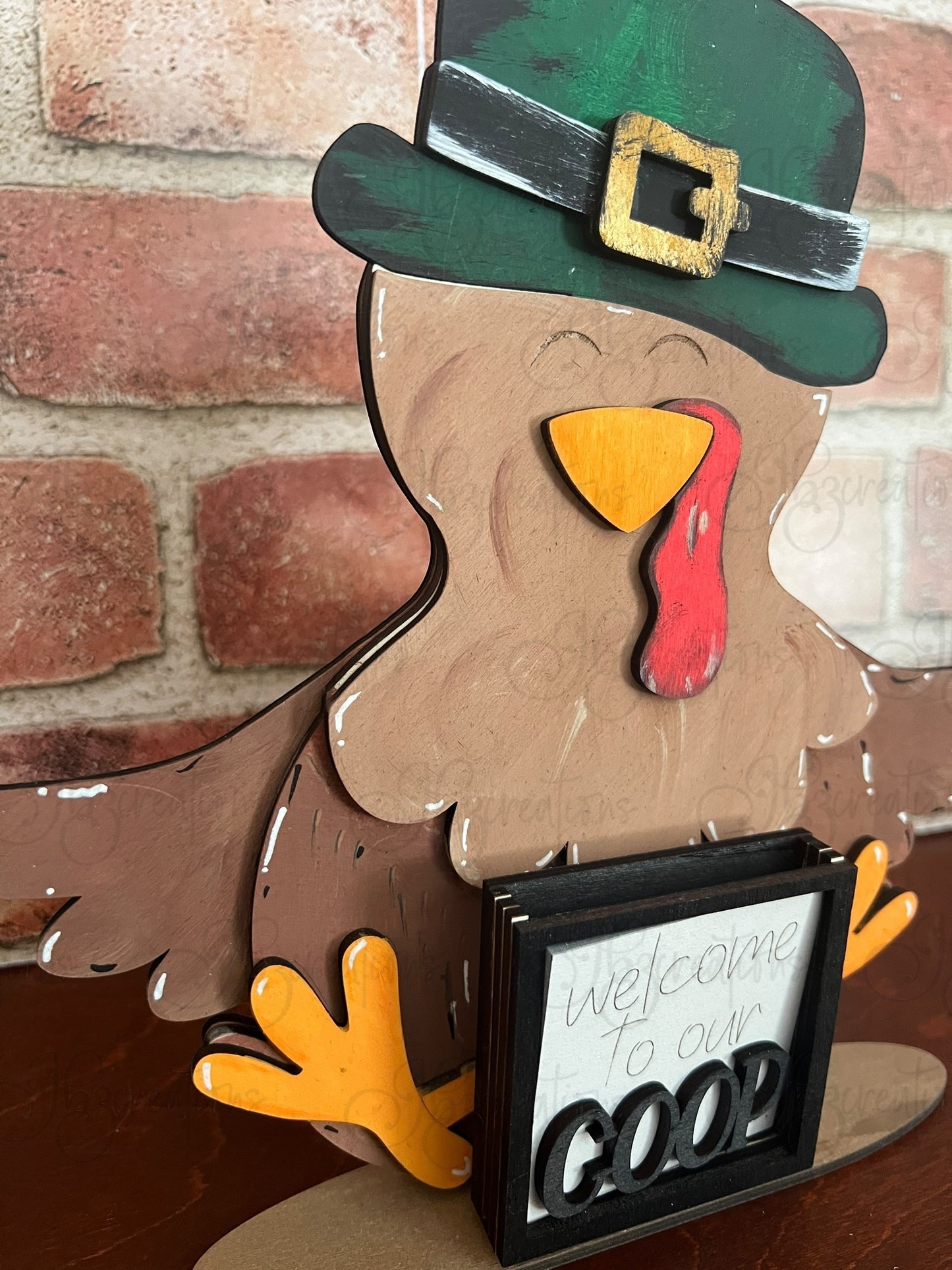 Farm Animal Turkey with Interchangeable Seasonal Hats Shelf Sitter Turkey Decor Turkey Decorations