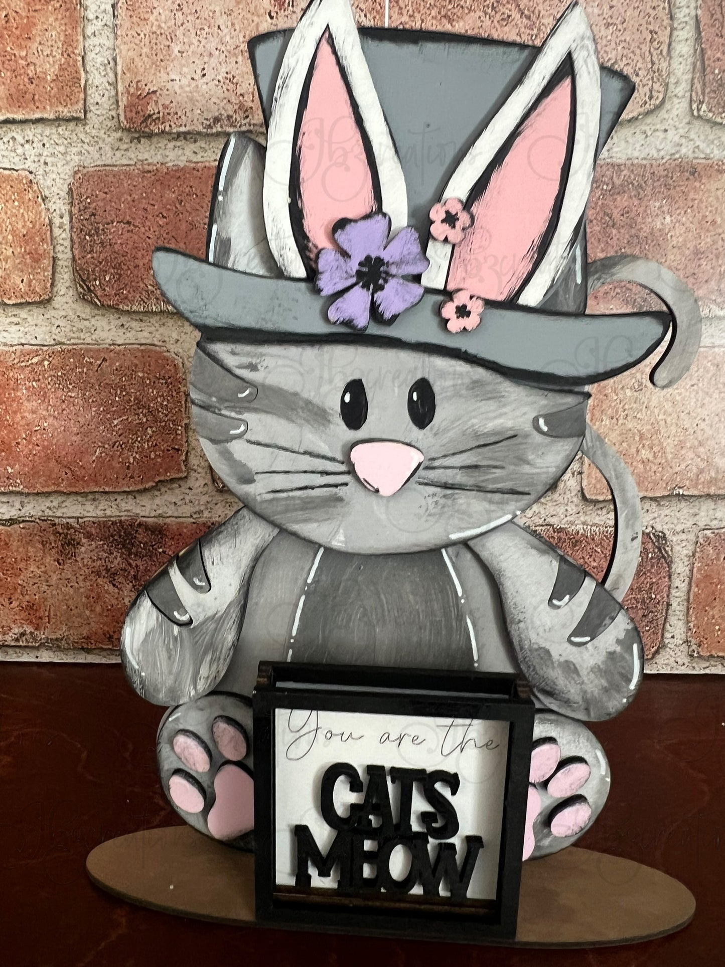 Farm Animal Cat with Interchangeable Seasonal Hats Shelf Sitter Cat Decor Cat Decorations