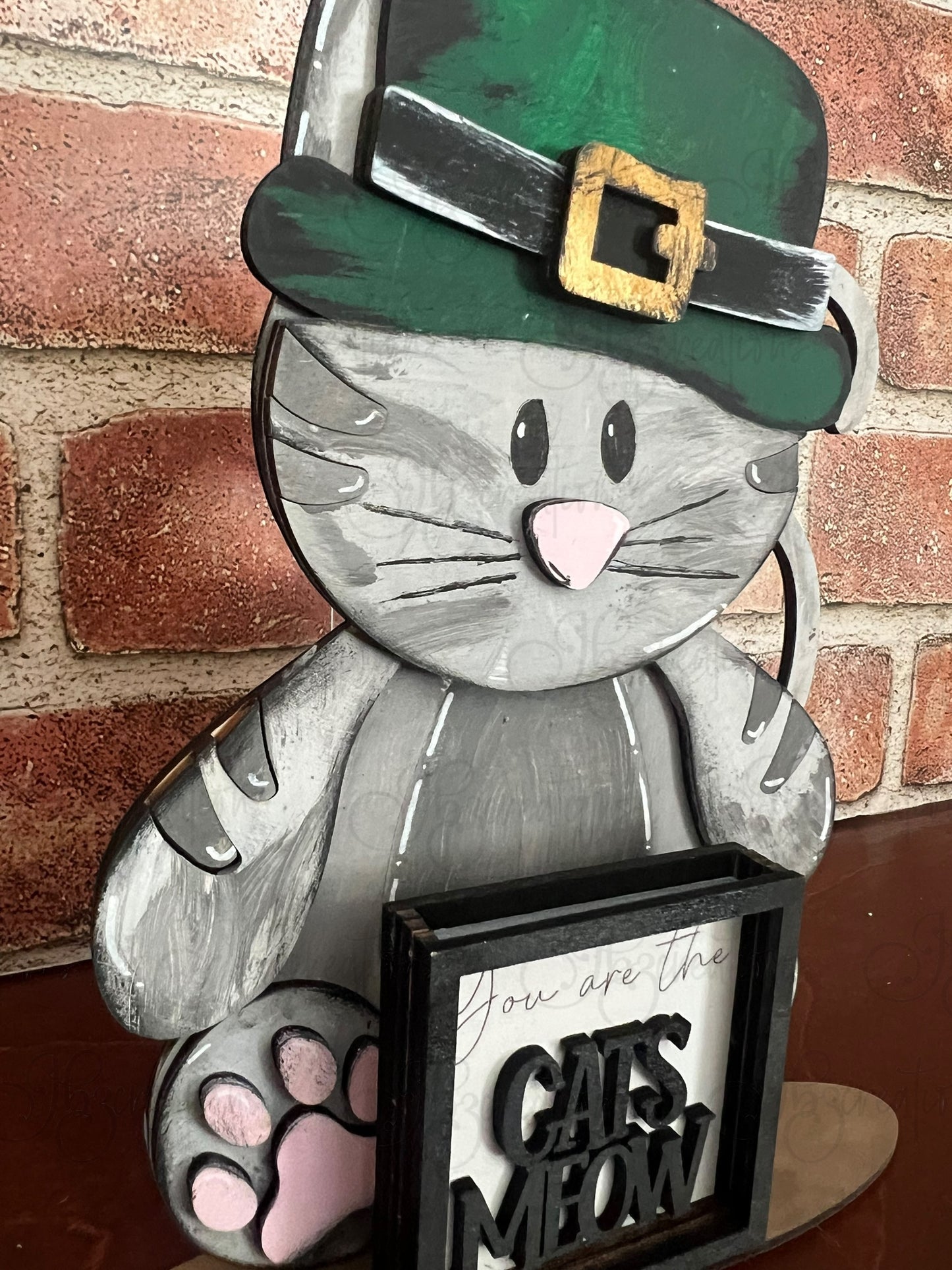 Farm Animal Cat with Interchangeable Seasonal Hats Shelf Sitter Cat Decor Cat Decorations