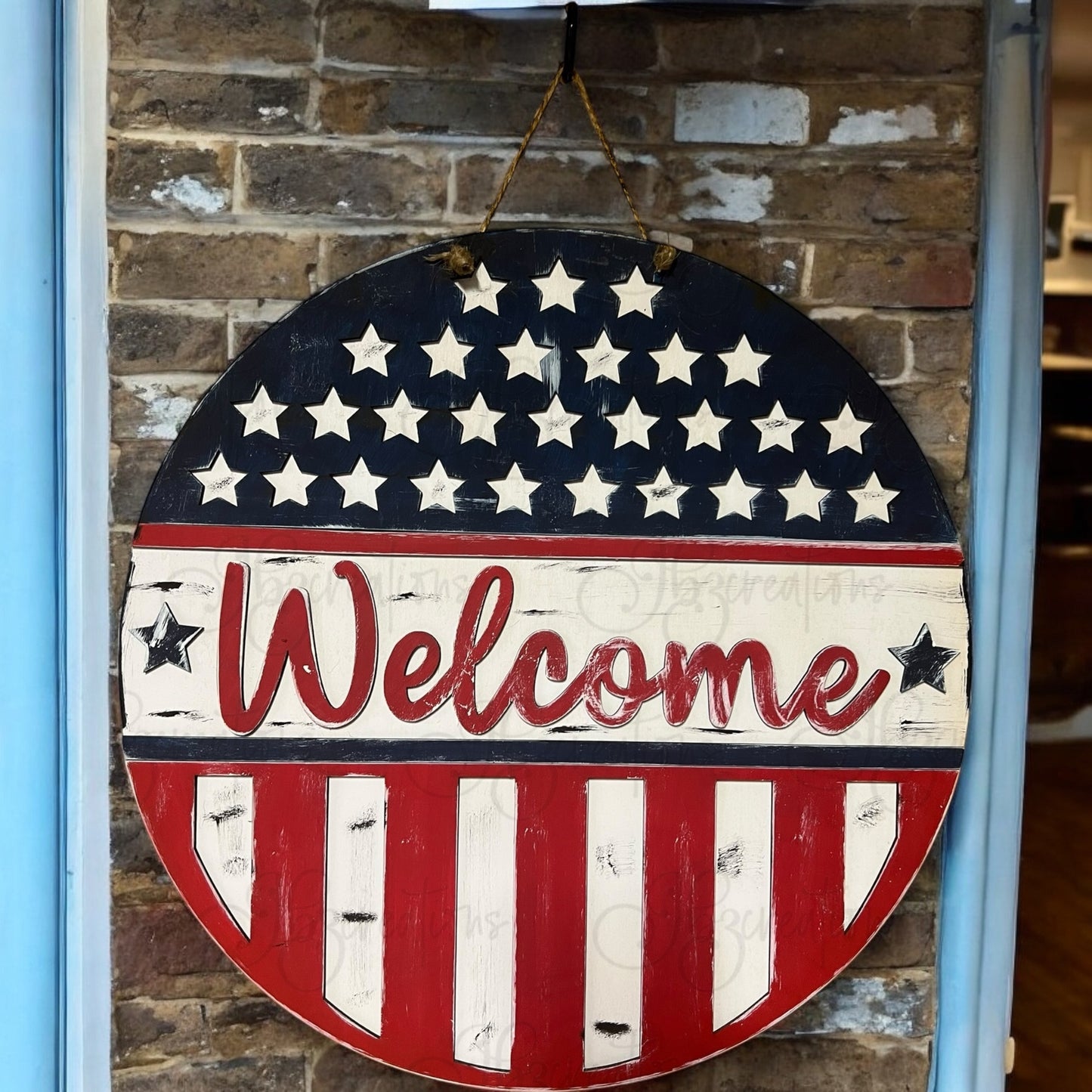 USA Flag Welcome Round Sign Welcome Stars and Strips Welcome USA Flag Round Sign DIY Door Hanger Do It Yourself, Create It Yourself