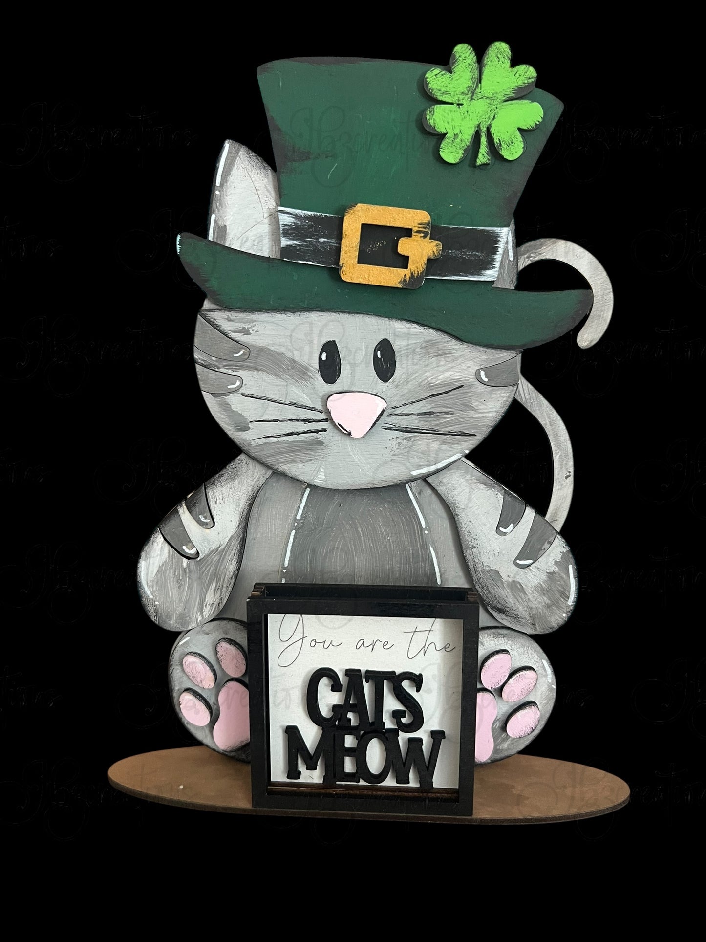 Farm Animal Cat with Interchangeable Seasonal Hats Shelf Sitter Cat Decor Cat Decorations
