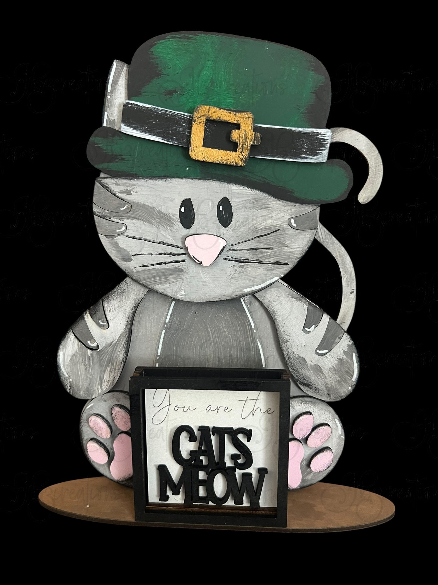 Farm Animal Cat with Interchangeable Seasonal Hats Shelf Sitter Cat Decor Cat Decorations