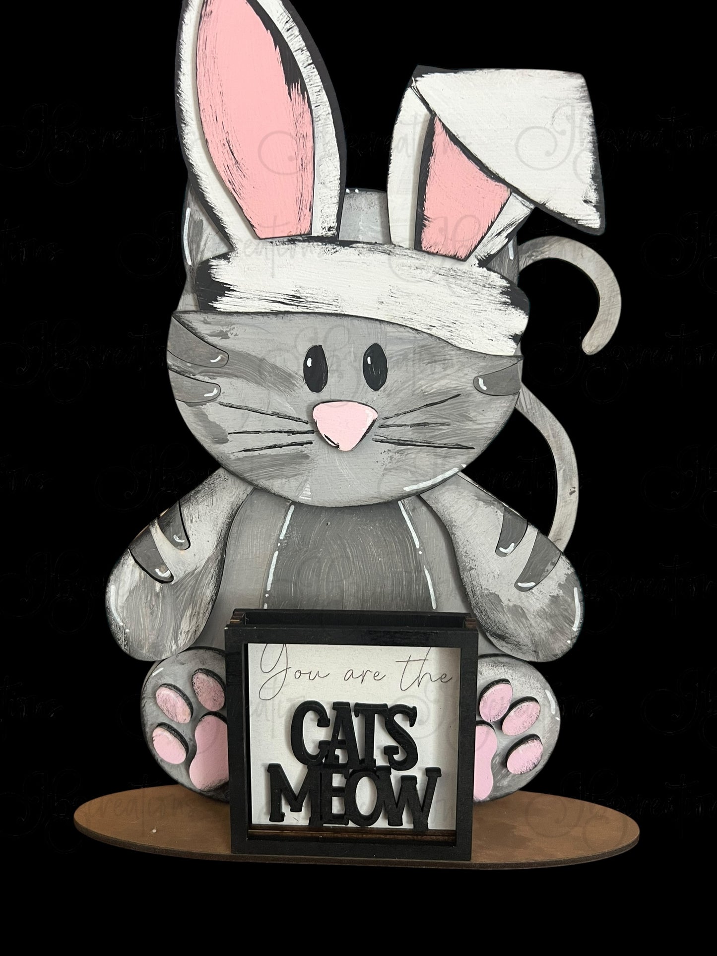 Farm Animal Cat with Interchangeable Seasonal Hats Shelf Sitter Cat Decor Cat Decorations