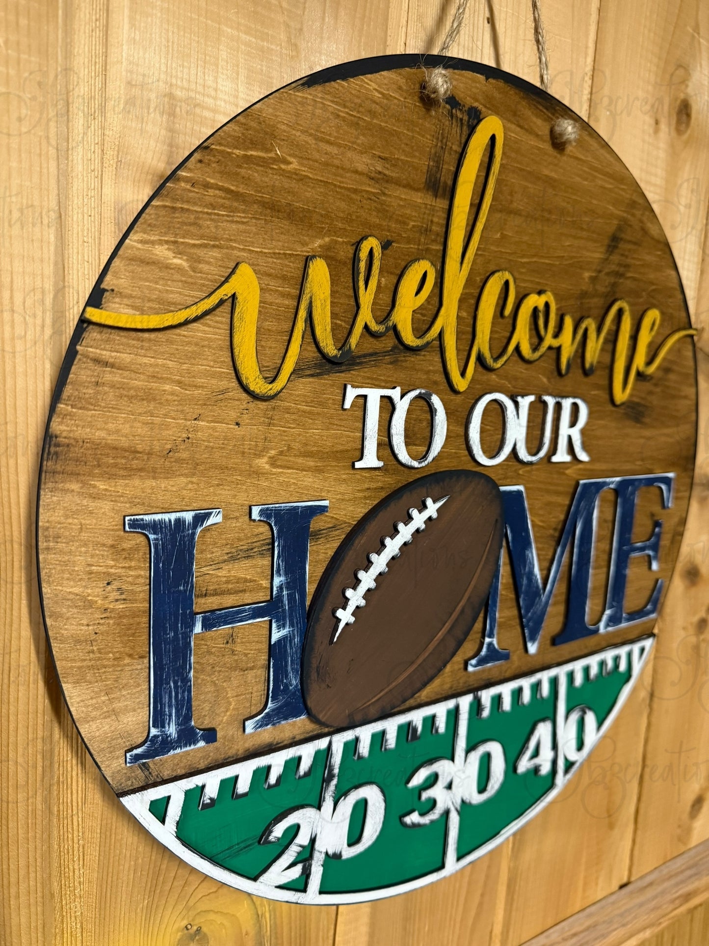 Football Welcome to our Home Football Door Hanger Round Door Sign