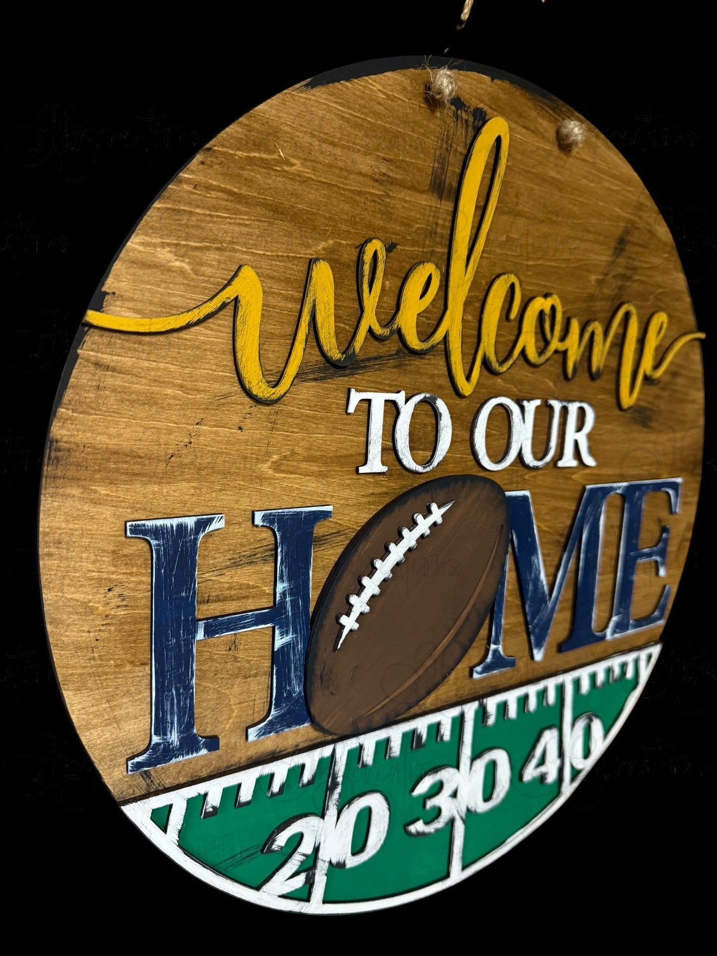 Football Welcome to our Home Football Door Hanger Round Door Sign