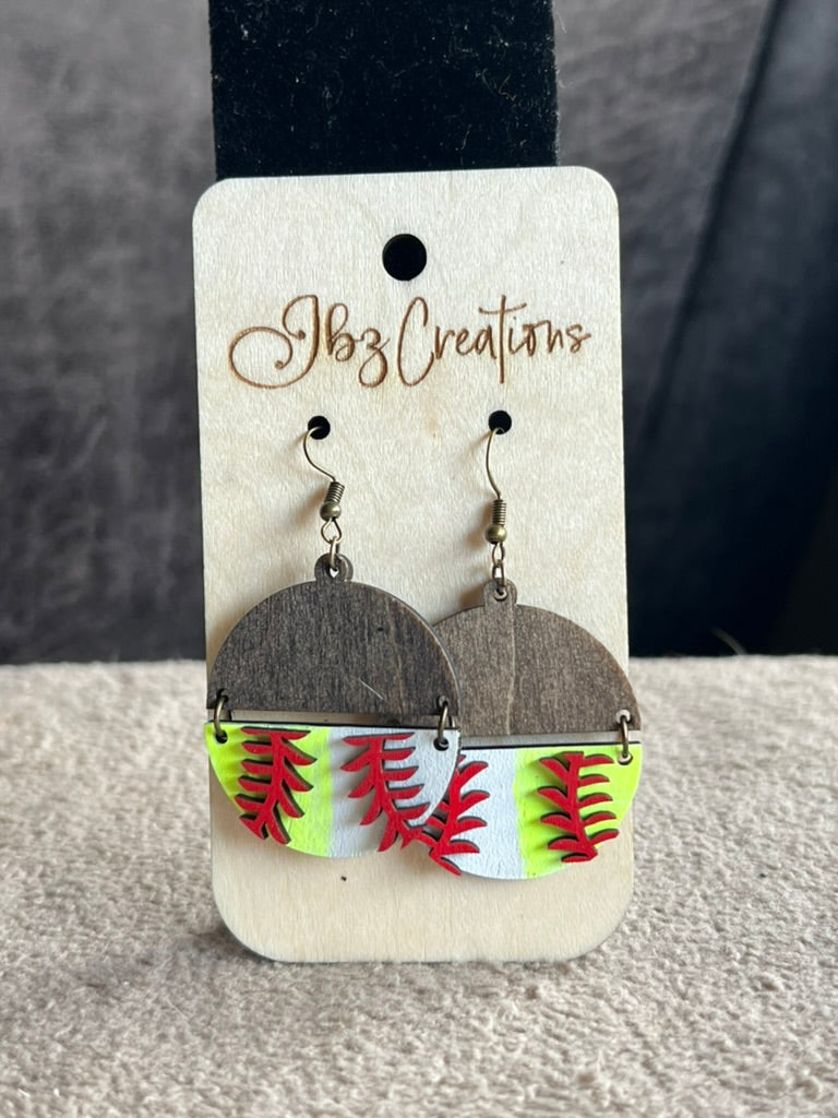 Wooden sport split round dangle earrings