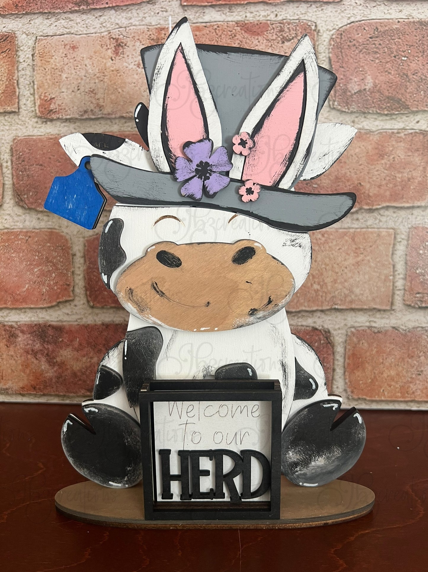 Farm Animal Cow with Interchangeable Seasonal Hats Shelf Sitter Cow Decor Cow Decorations