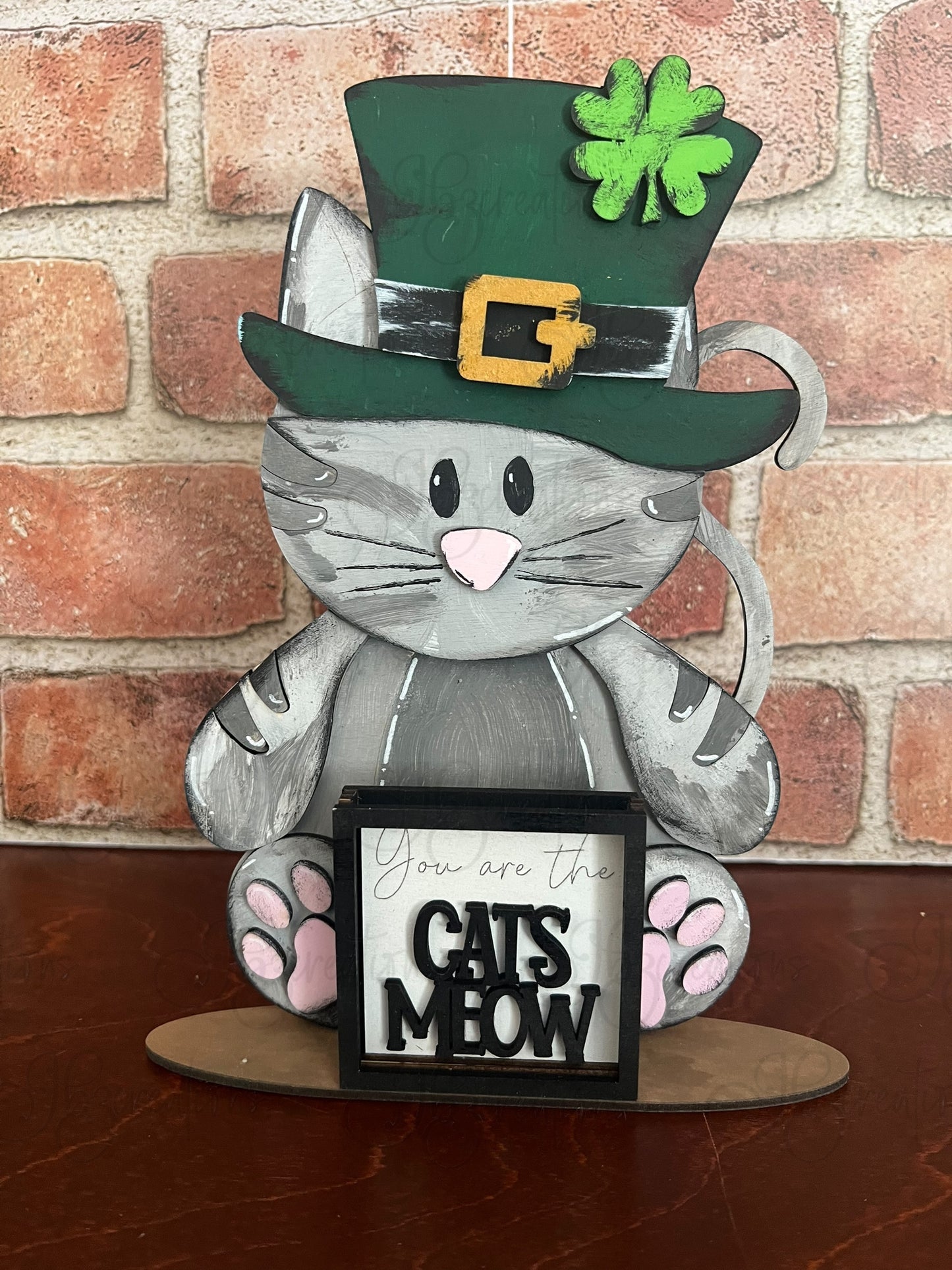 Farm Animal Cat with Interchangeable Seasonal Hats Shelf Sitter Cat Decor Cat Decorations