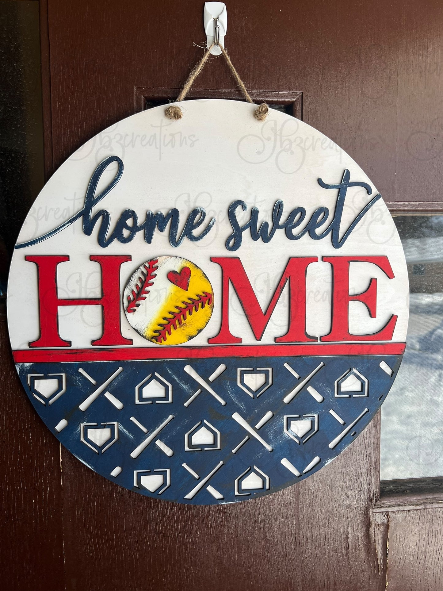 Home Sweet Home Baseball Welcome Door Hanger Home Sweet Home Softball Door Hanger Round Sign Baseball Round Door Sign Softball Round Sign
