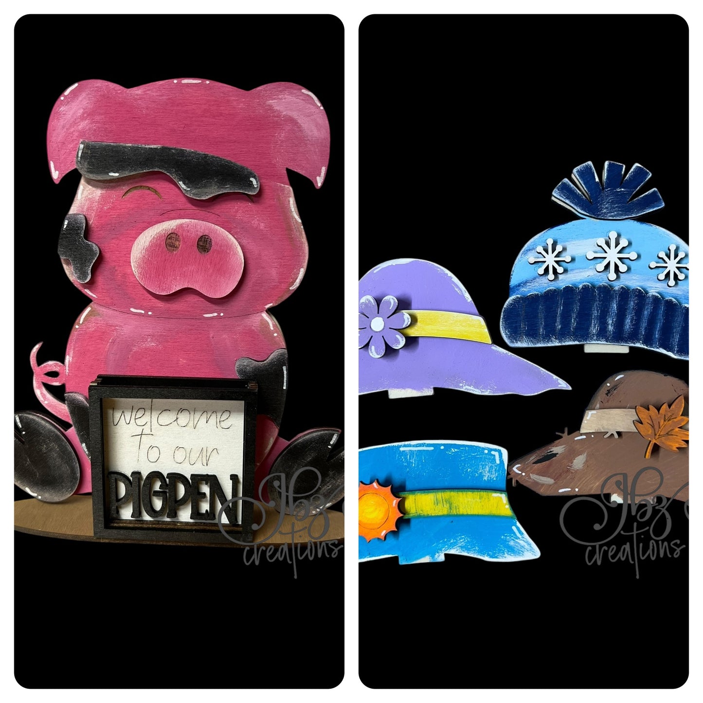 Farm Animal Pig with Interchangeable Seasonal Hats Shelf Sitter Pig Decor Pig Decorations