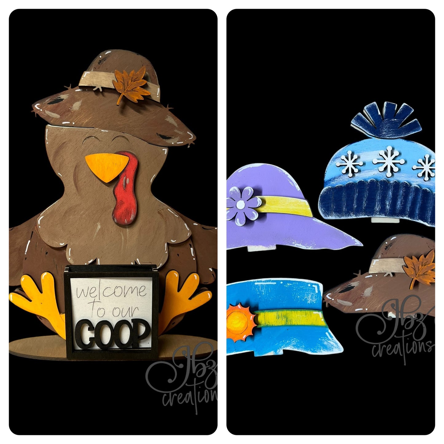 Farm Animal Turkey with Interchangeable Seasonal Hats Shelf Sitter Turkey Decor Turkey Decorations