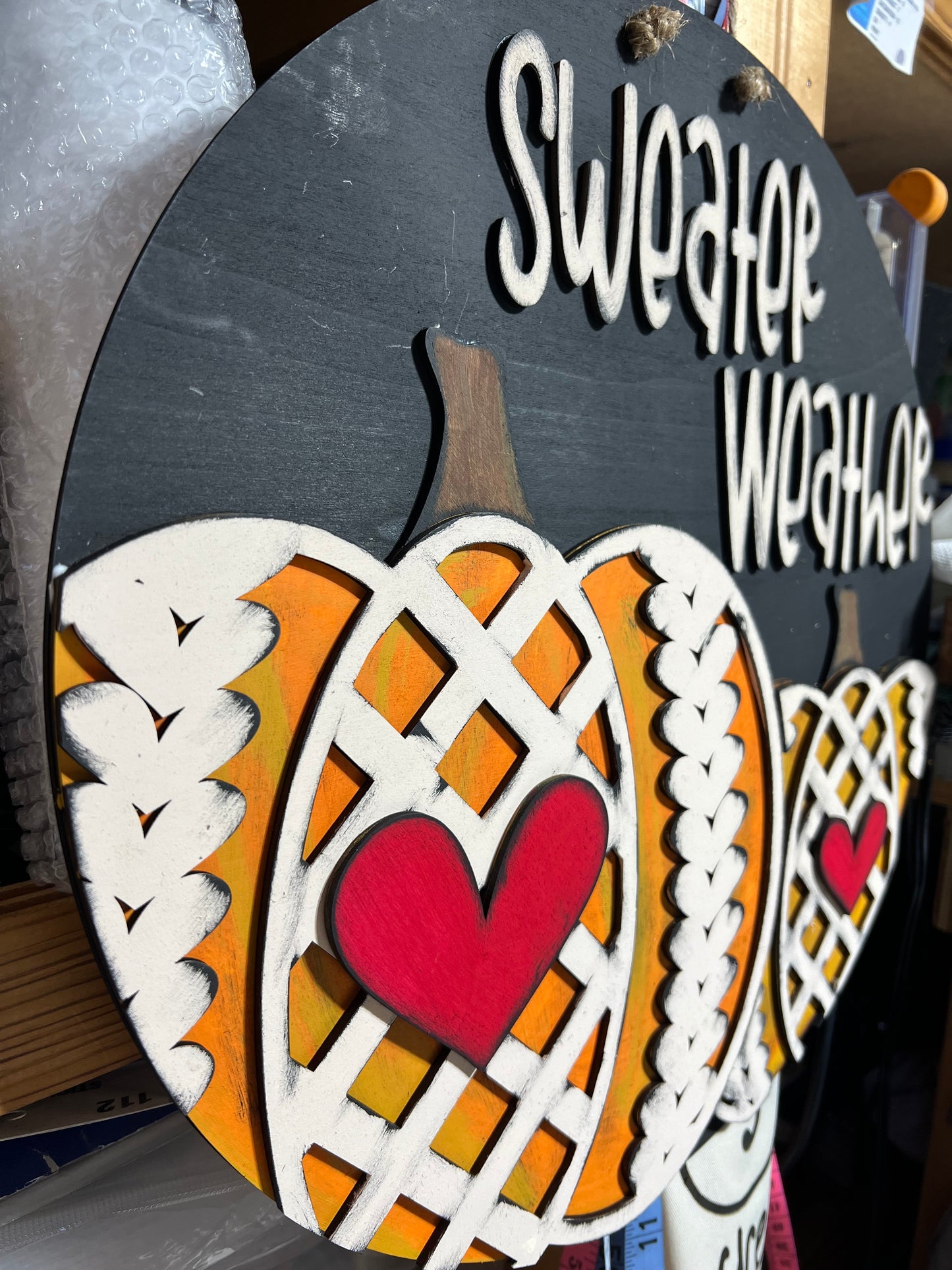 Autumn Round Door Hanger Welcome Sign Sweater Weather Pumpkin Round Welcome Sign