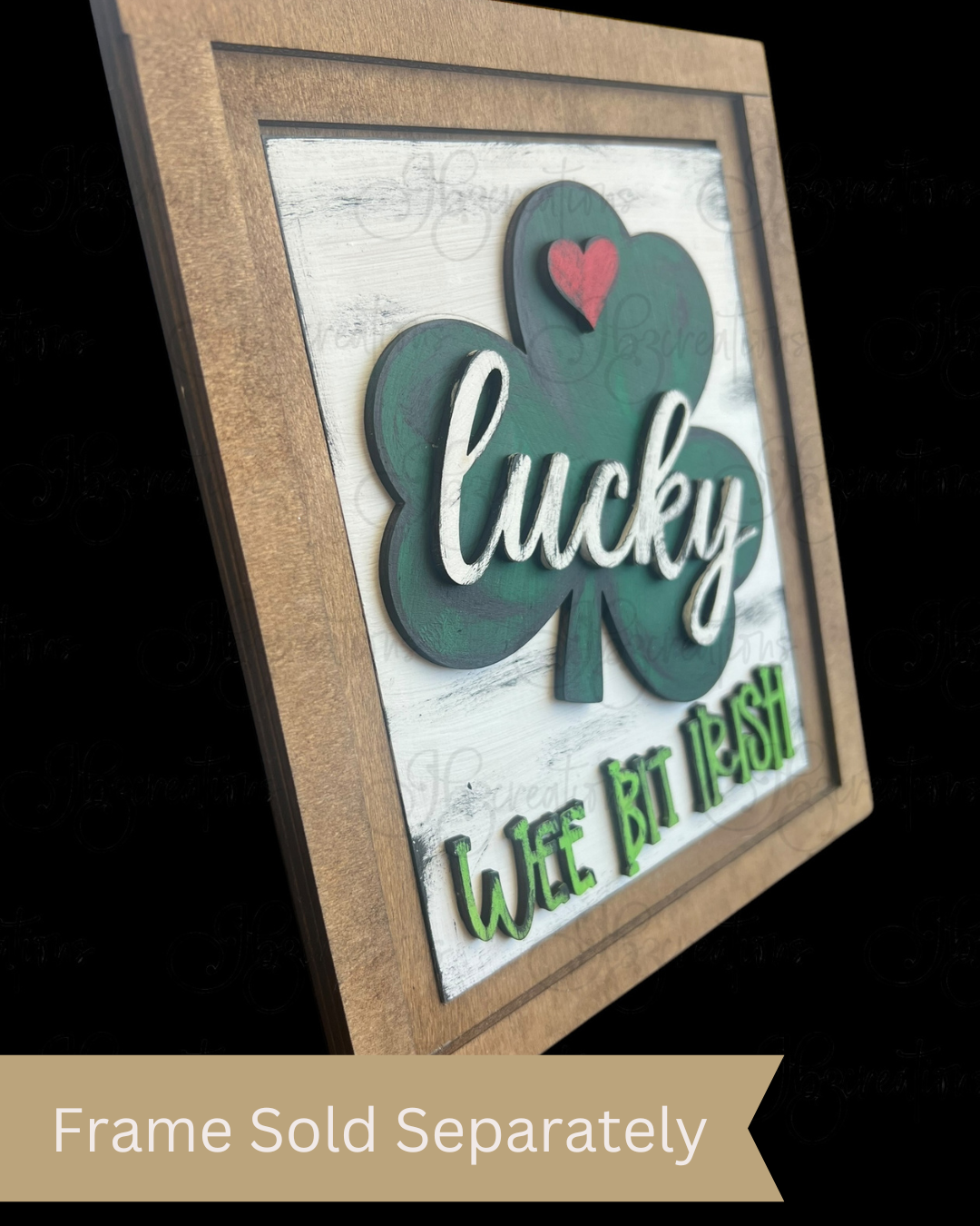 Lucky Shamrock Chunky Block Frame Interchangeable Wood Frame Wood Sign for home, Spring Sign, Wee Bit Irish Sign Seasonal Decor for shelf