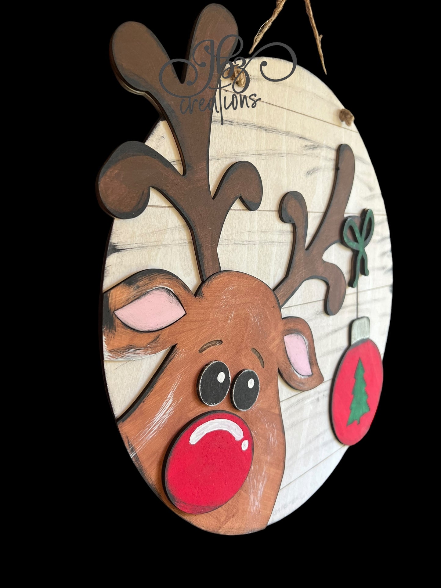 Rudolph the Red Nose Reindeer Ornament Christmas Round Door Hanger Welcome Sign