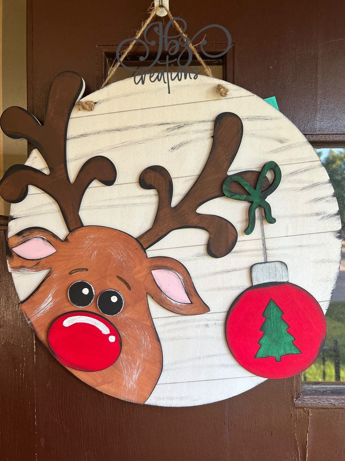 Rudolph the Red Nose Reindeer Ornament Christmas Round Door Hanger Welcome Sign