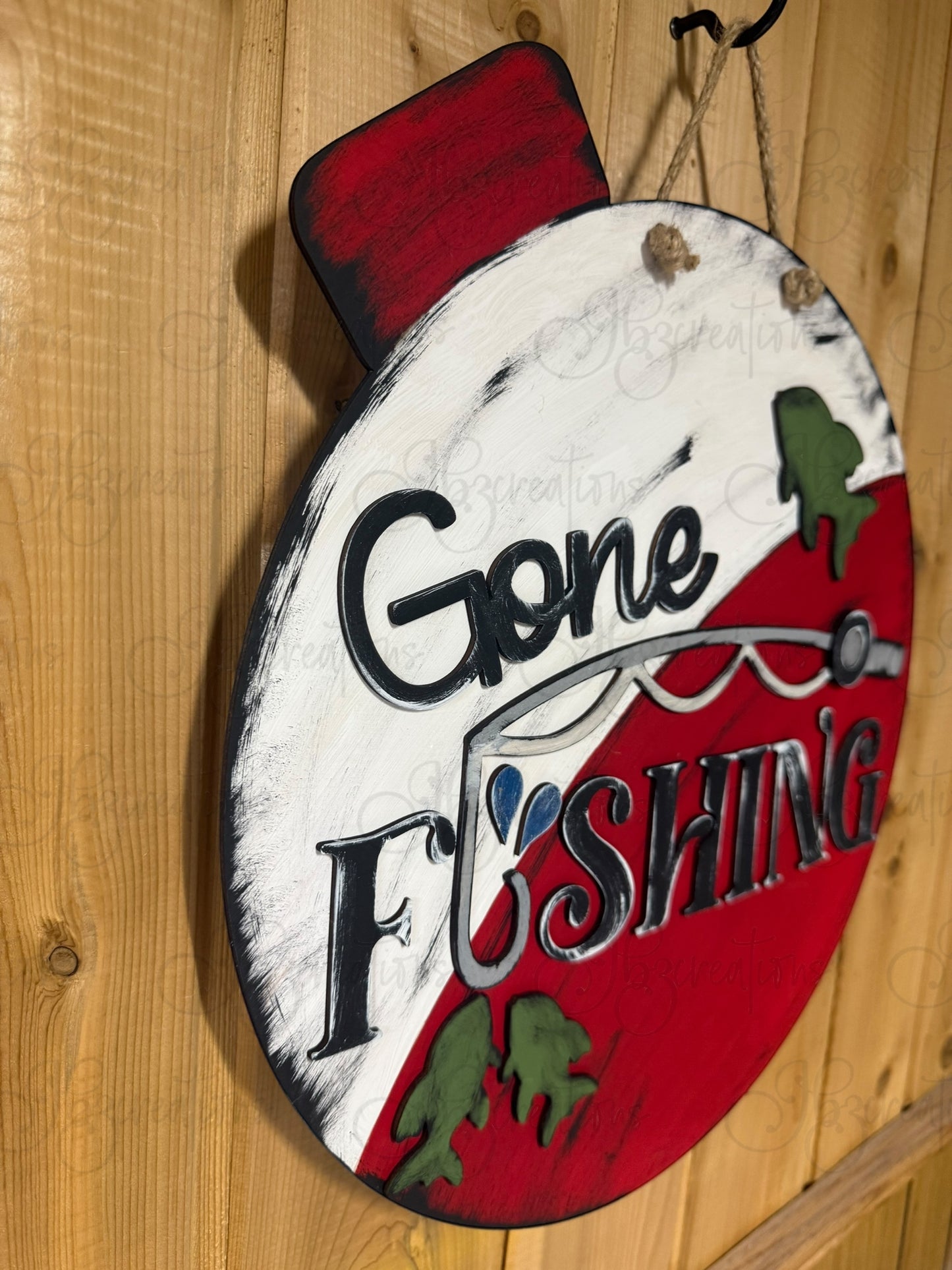 Gone Fishing Bobber Welcome Round Sign Fishing Bobber Door Sign