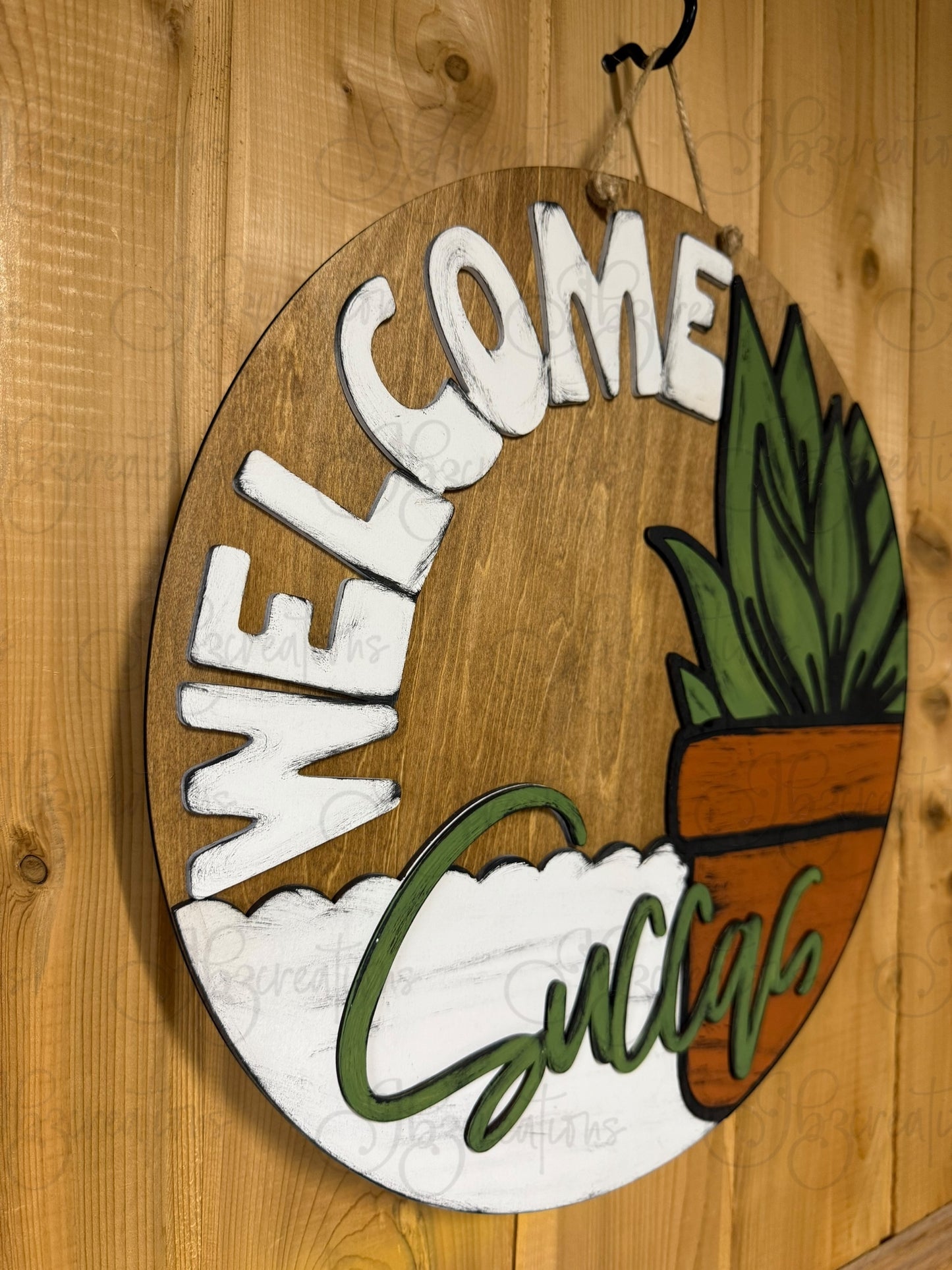 Potted Plant Round Sign Welcome Succas Round Door Sign Plant Welcome Sign