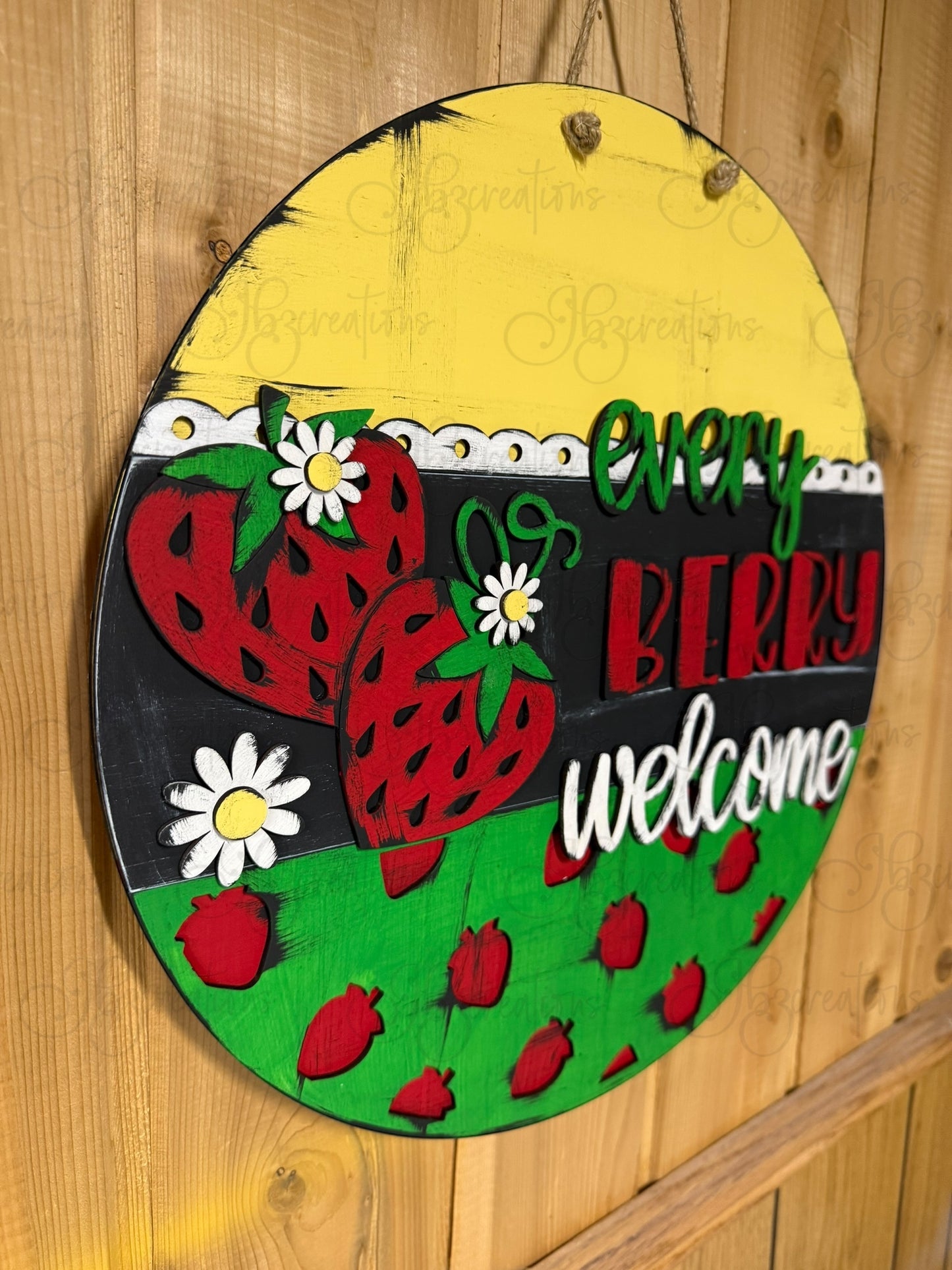 Strawberry Every Berry Welcome Round Sign Strawberry Home Sweet Home Welcome Round Sign WelcomeDoor Sign