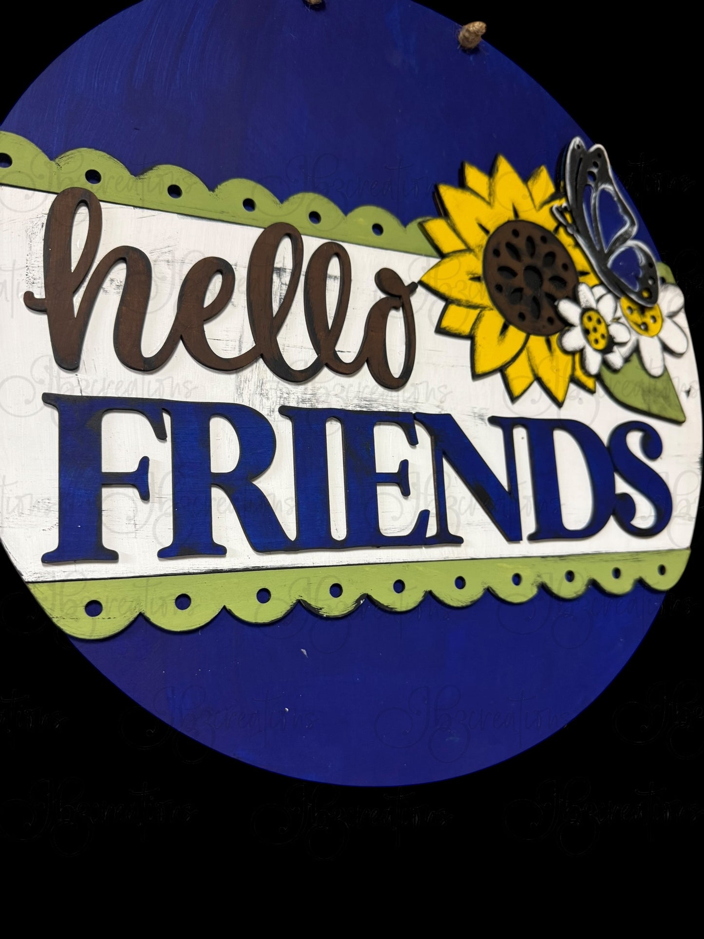 Hello Friends Sunflower Round Door Hanger Welcome Sign