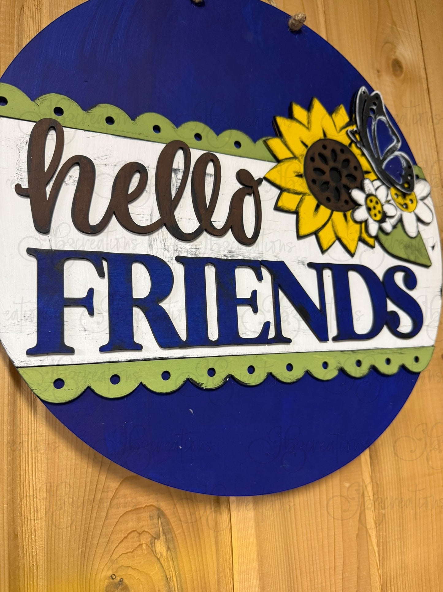 Hello Friends Sunflower Round Door Hanger Welcome Sign