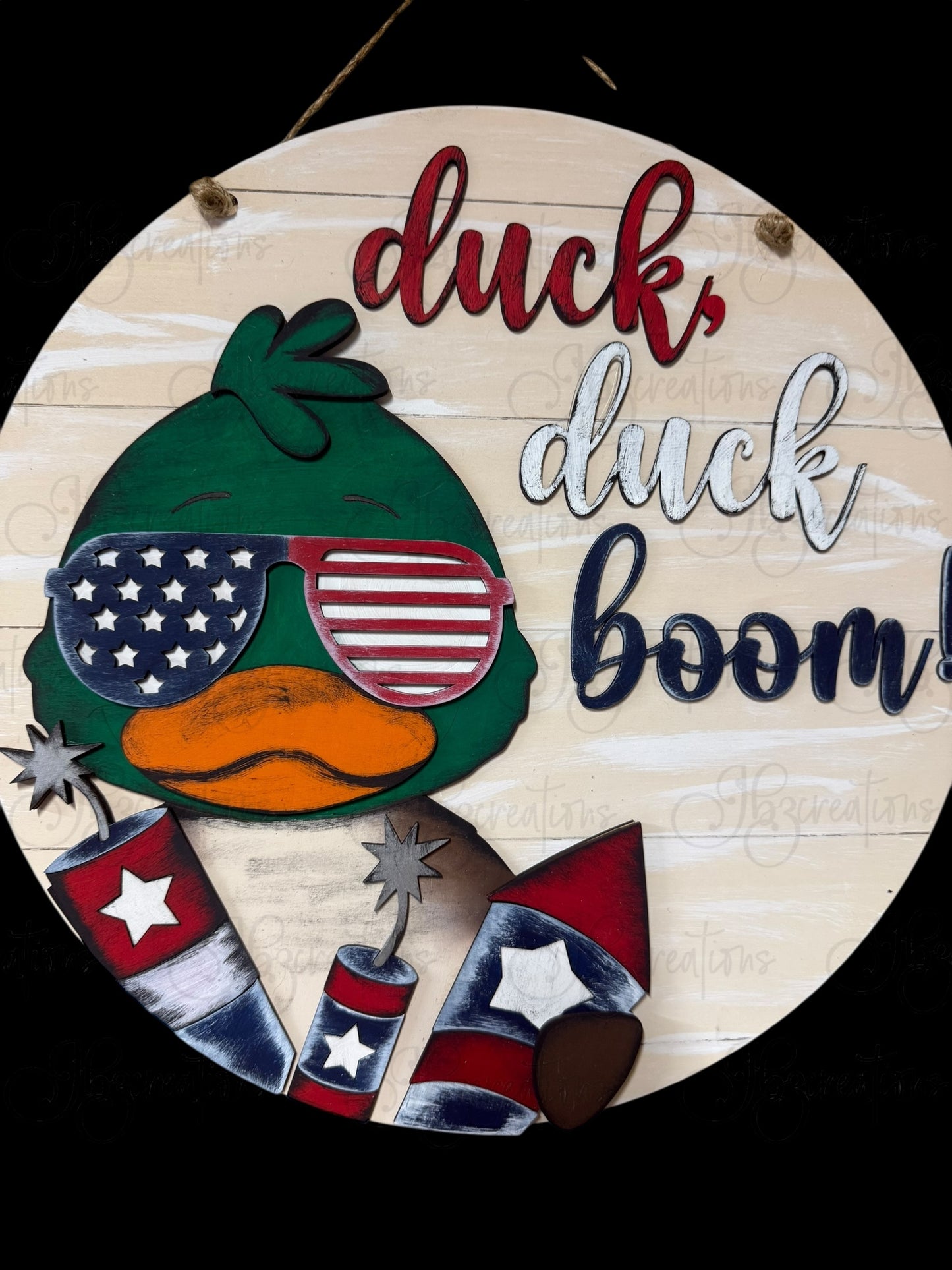 Duck Duck Boom Fourth of July Welcome Door Hanger Duck Independence Day Welcome Round Sign