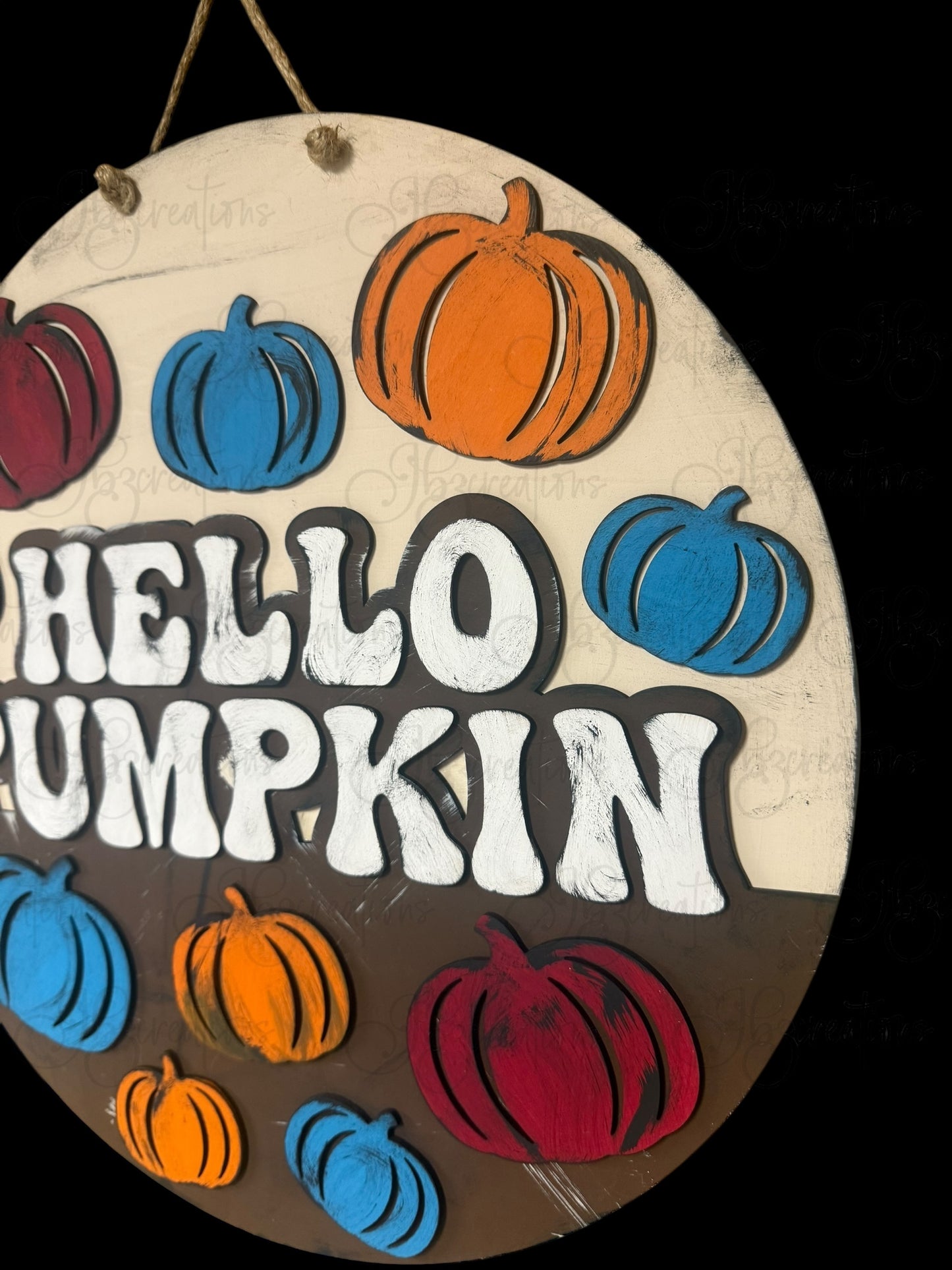 Hello Pumpkin Fall Welcome Round Door Hanger Autumn Welcome Sign