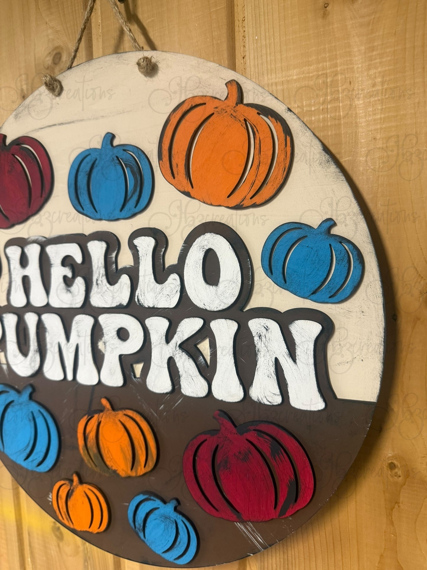 Hello Pumpkin Fall Welcome Round Door Hanger Autumn Welcome Sign