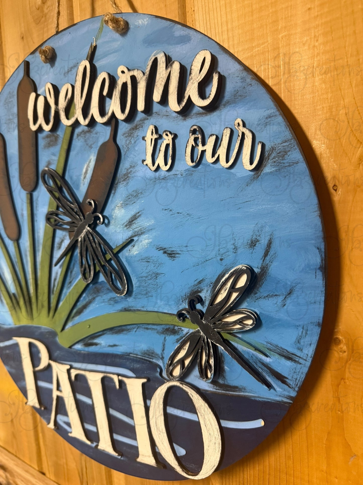 Welcome to our Patio Dragonfly on lake Welcome Door Hanger Door Welcome Round Sign