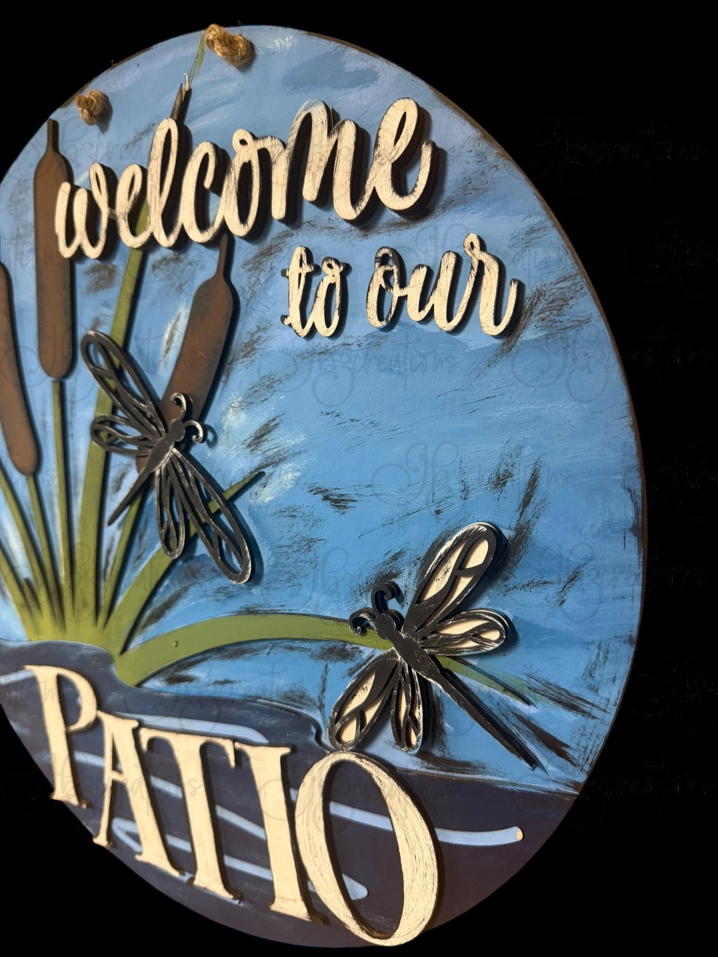 Welcome to our Patio Dragonfly on lake Welcome Door Hanger Door Welcome Round Sign