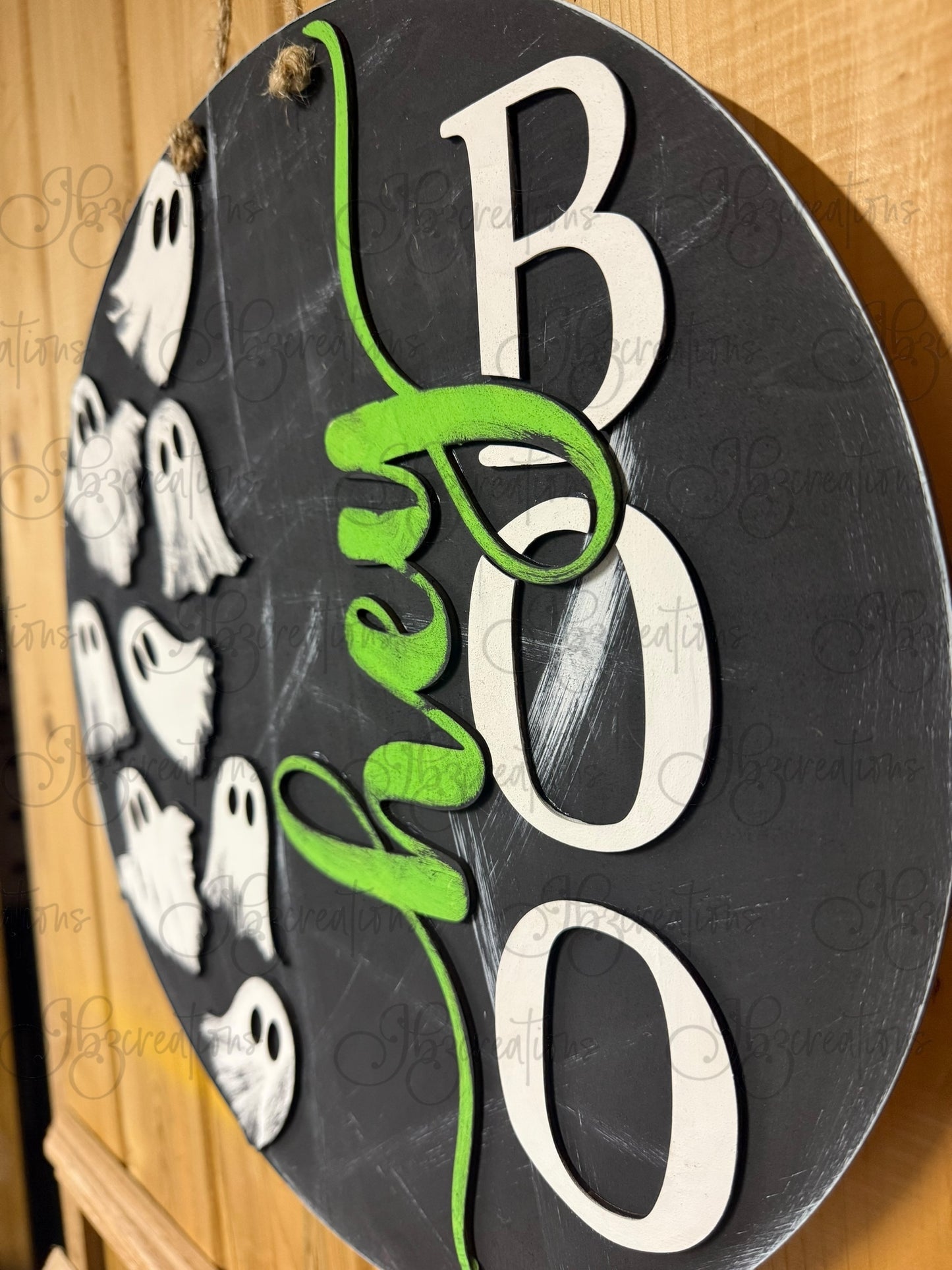 Ghost Hey Boo! Halloween Round Door Hanger Welcome Sign