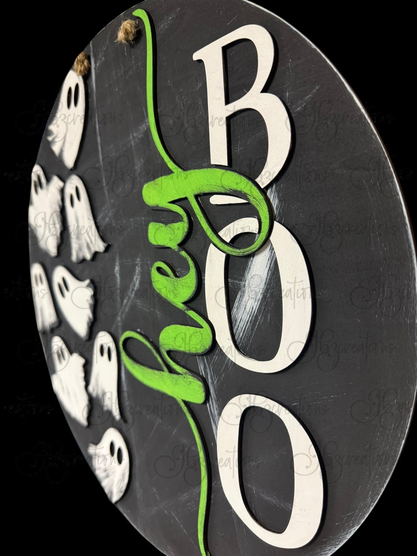 Ghost Hey Boo! Halloween Round Door Hanger Welcome Sign