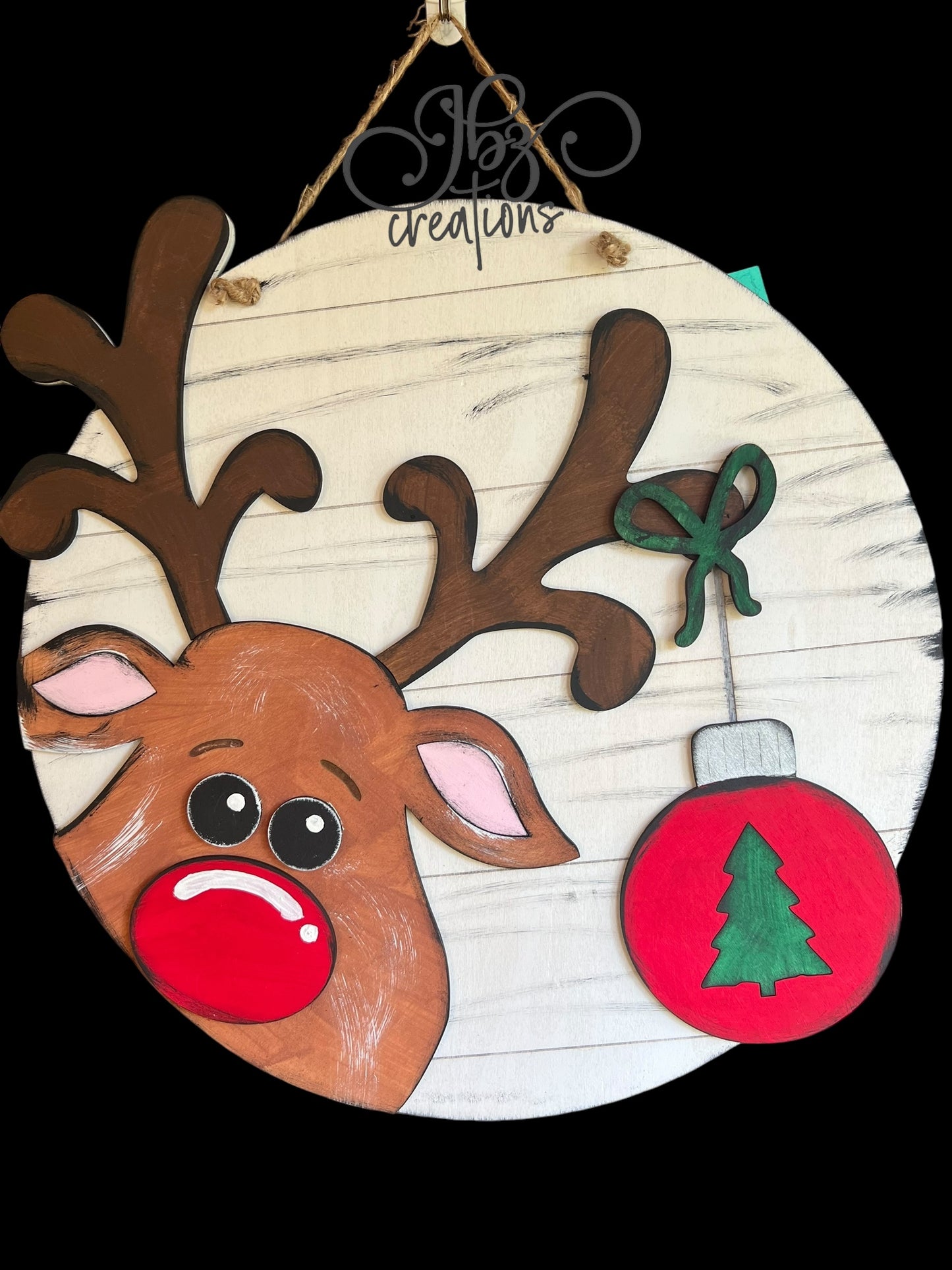 Rudolph the Red Nose Reindeer Ornament Christmas Round Door Hanger Welcome Sign
