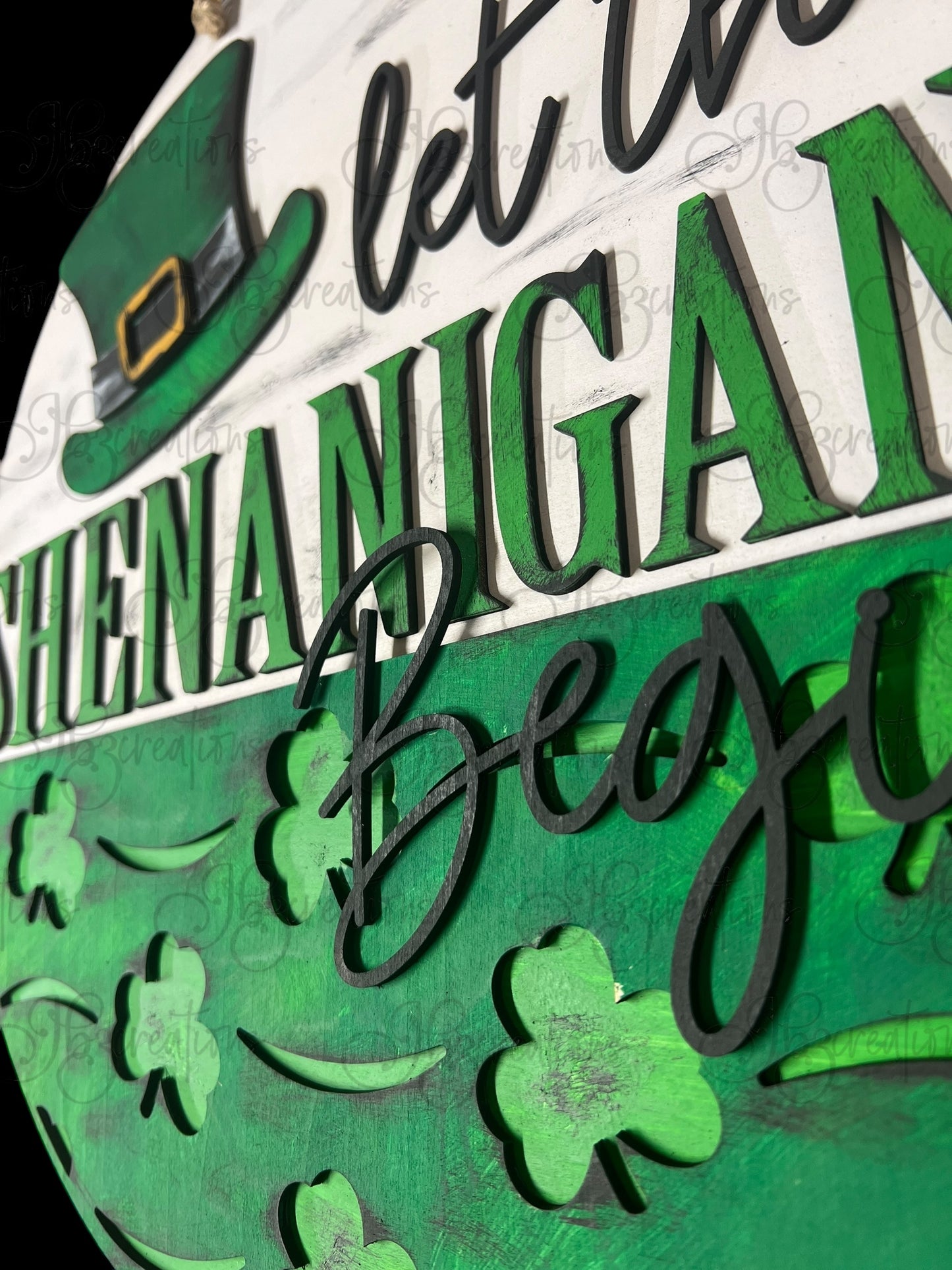 St. Patrick's Day Round Sign Let the Shenanigans Begin Shamrocks & Leprechaun Hat Round Sign St Patty’s Day Decor
