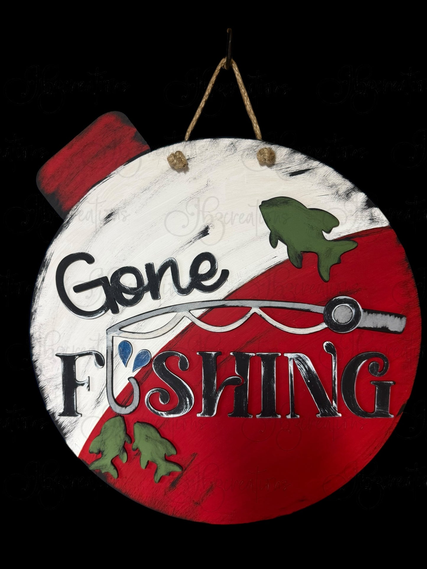 Gone Fishing Bobber Welcome Round Sign Fishing Bobber Door Sign