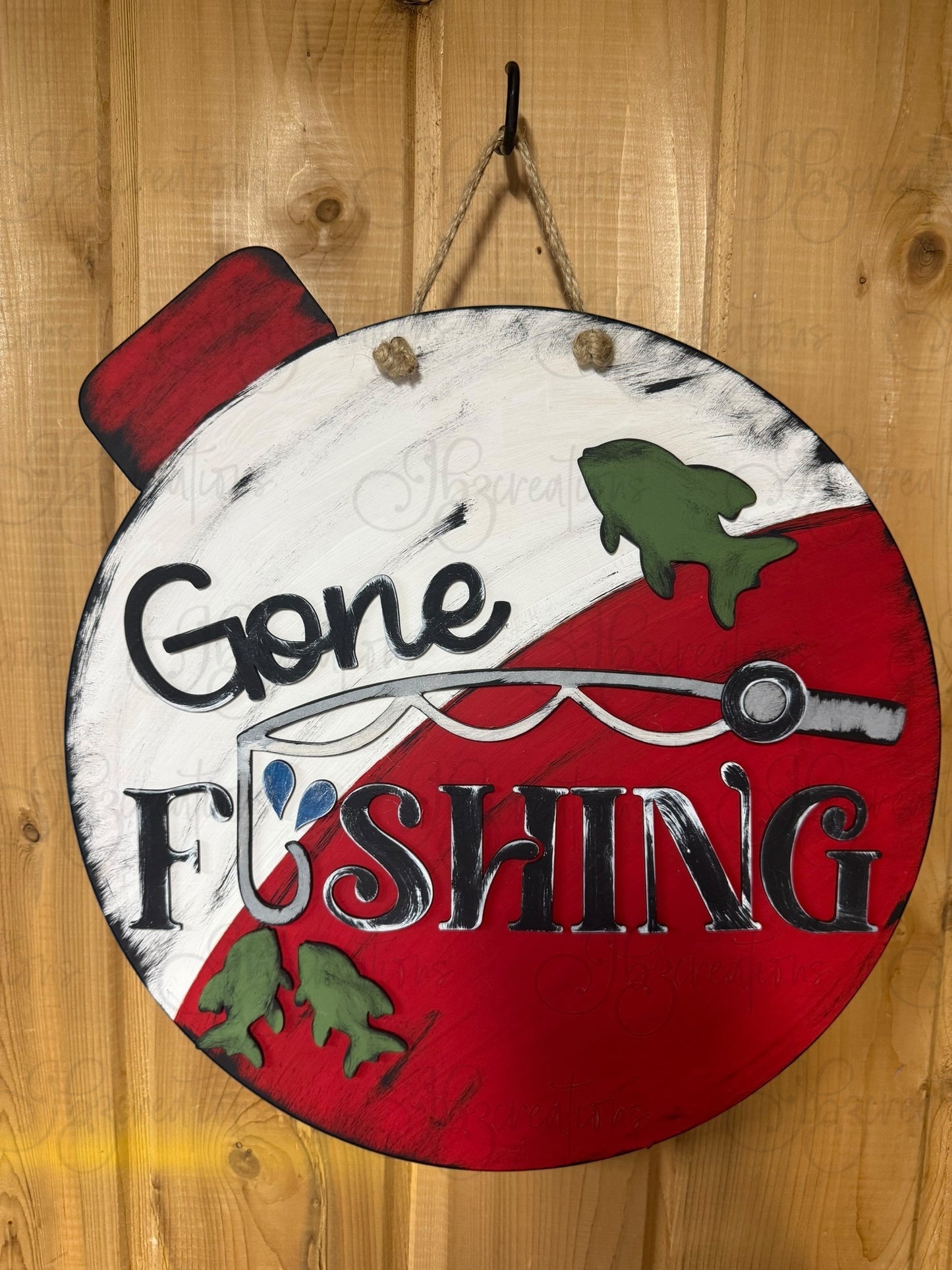 Gone Fishing Bobber Welcome Round Sign Fishing Bobber Door Sign