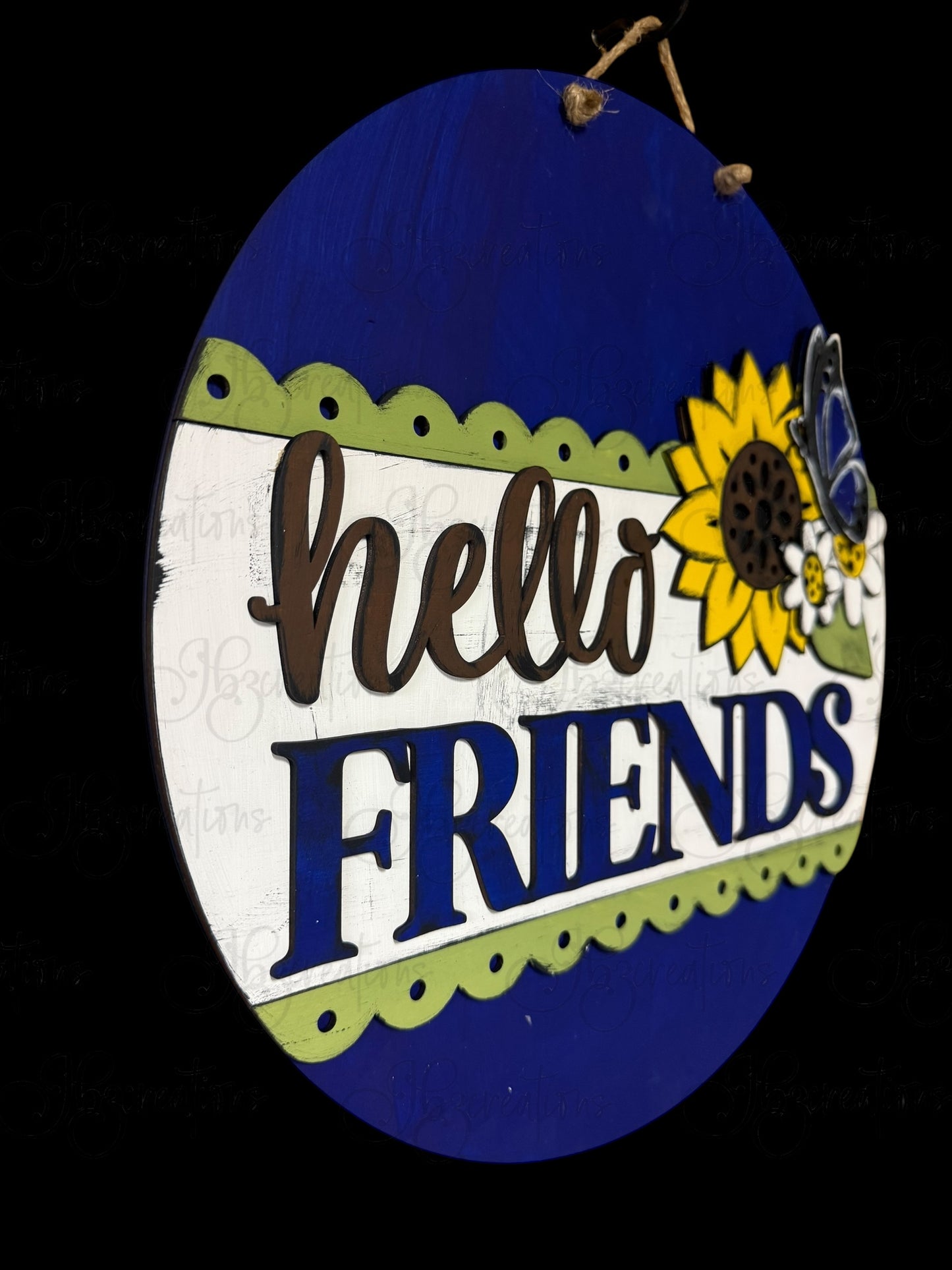 Hello Friends Sunflower Round Door Hanger Welcome Sign
