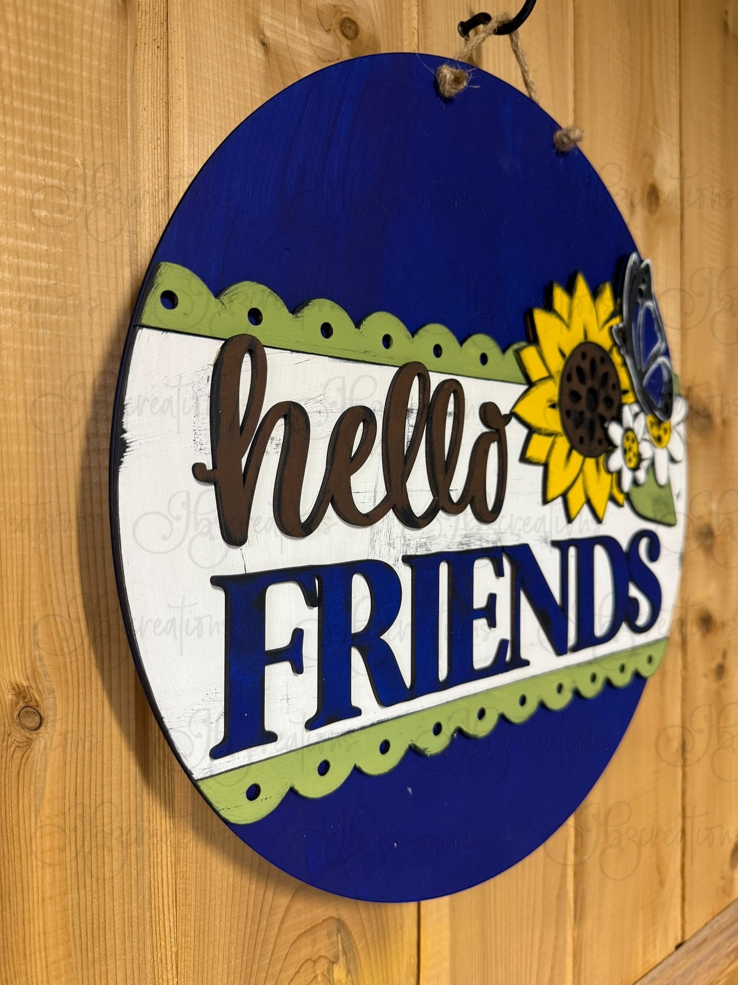 Hello Friends Sunflower Round Door Hanger Welcome Sign