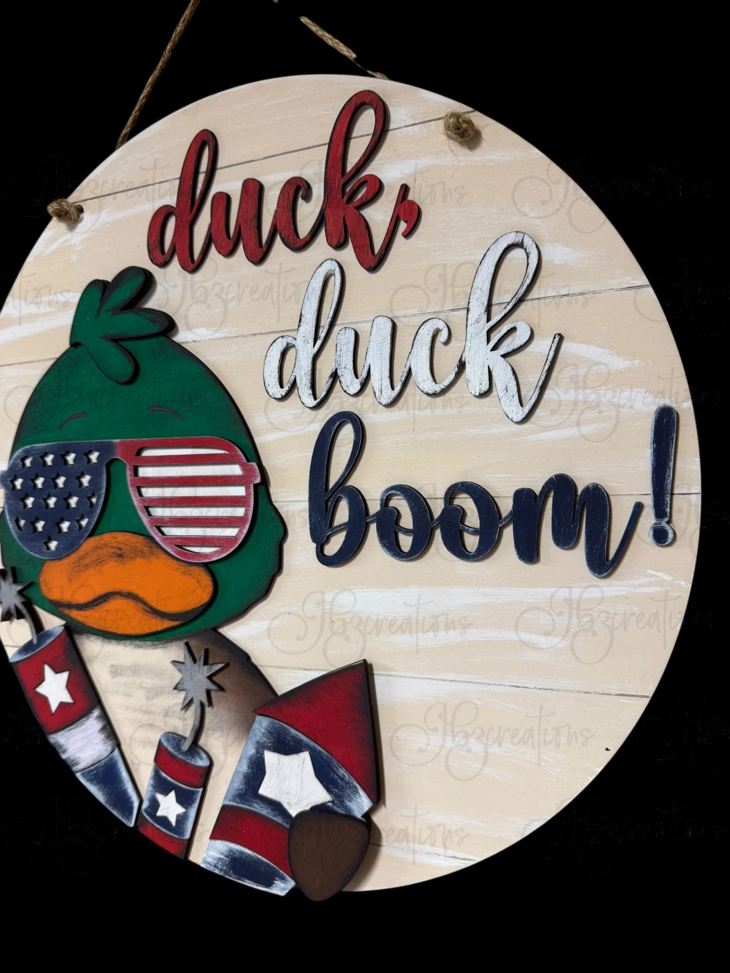 Duck Duck Boom Fourth of July Welcome Door Hanger Duck Independence Day Welcome Round Sign