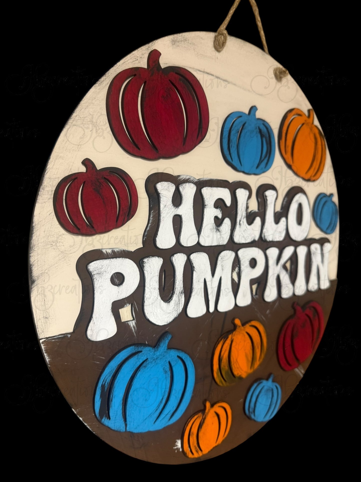 Hello Pumpkin Fall Welcome Round Door Hanger Autumn Welcome Sign