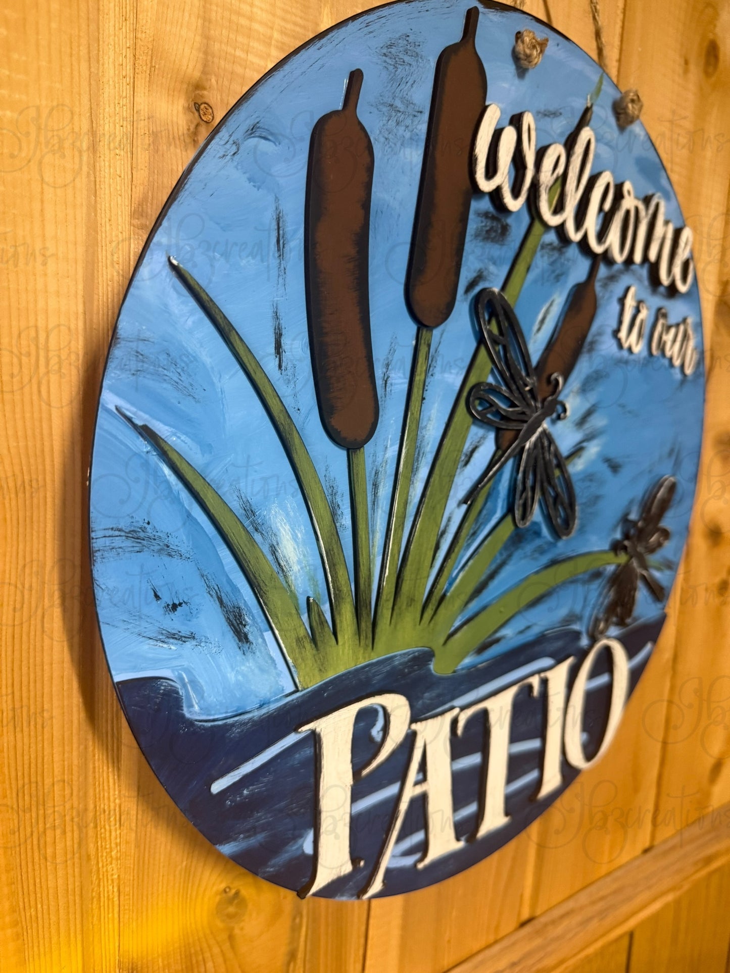 Welcome to our Patio Dragonfly on lake Welcome Door Hanger Door Welcome Round Sign