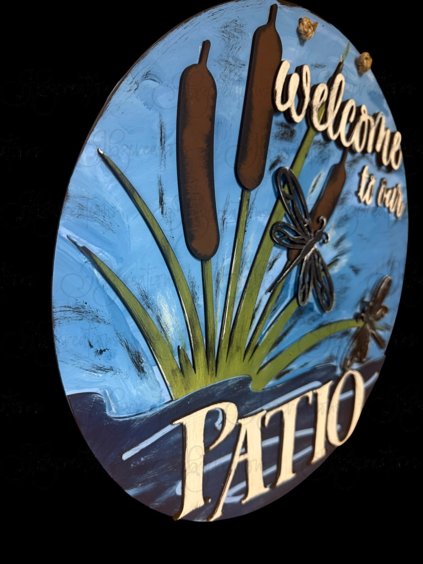 Welcome to our Patio Dragonfly on lake Welcome Door Hanger Door Welcome Round Sign