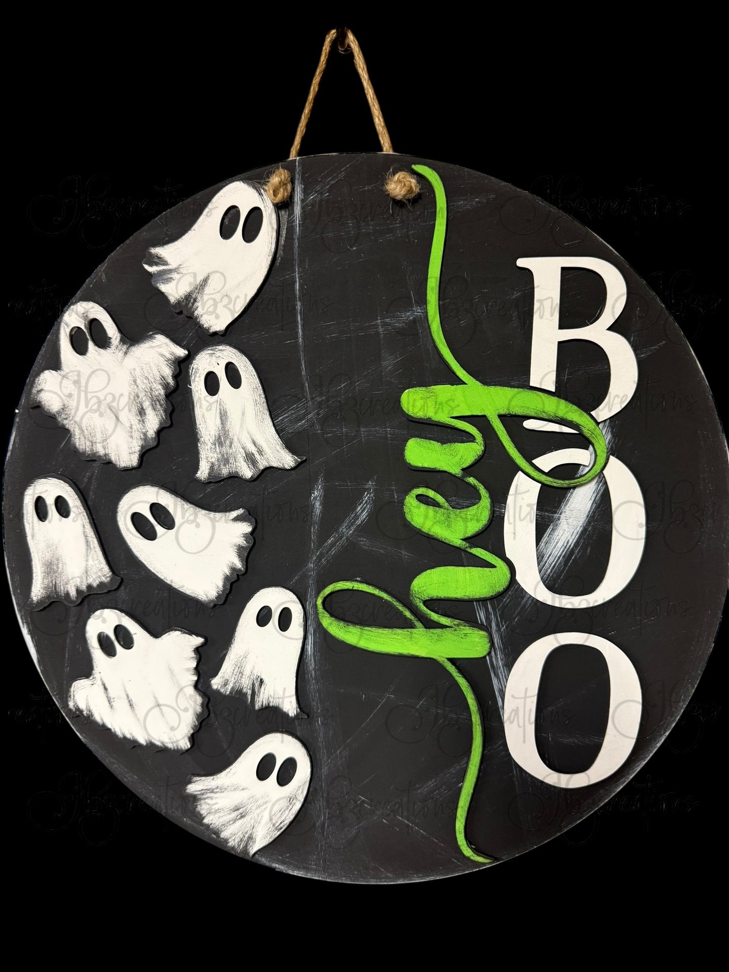 Ghost Hey Boo! Halloween Round Door Hanger Welcome Sign