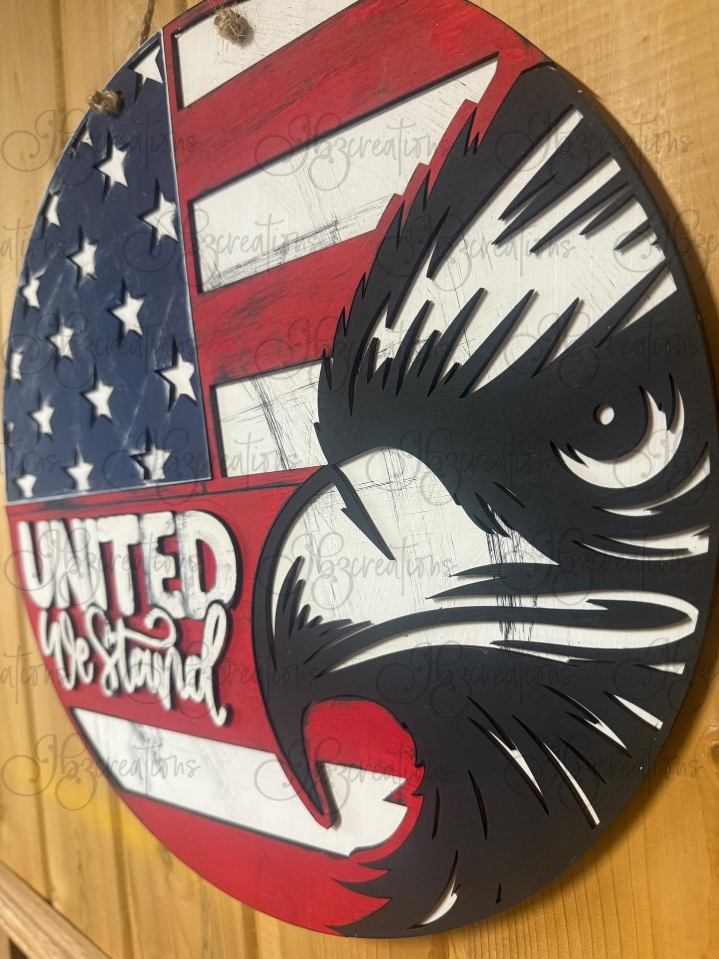 USA United We Stand Eagle Welcome Round Sign