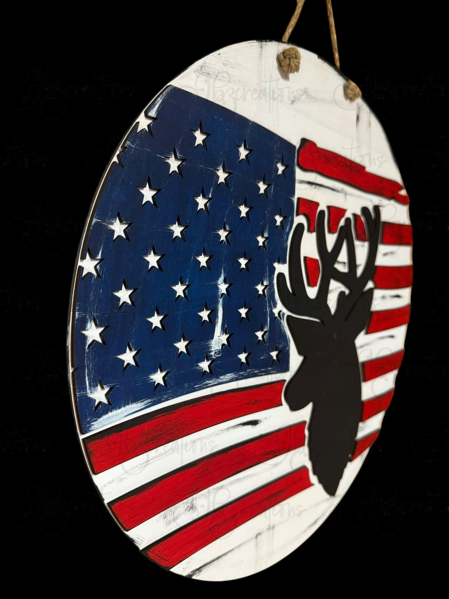 Deer USA Flag Welcome Round Sign Deer Head Flag Door Sign