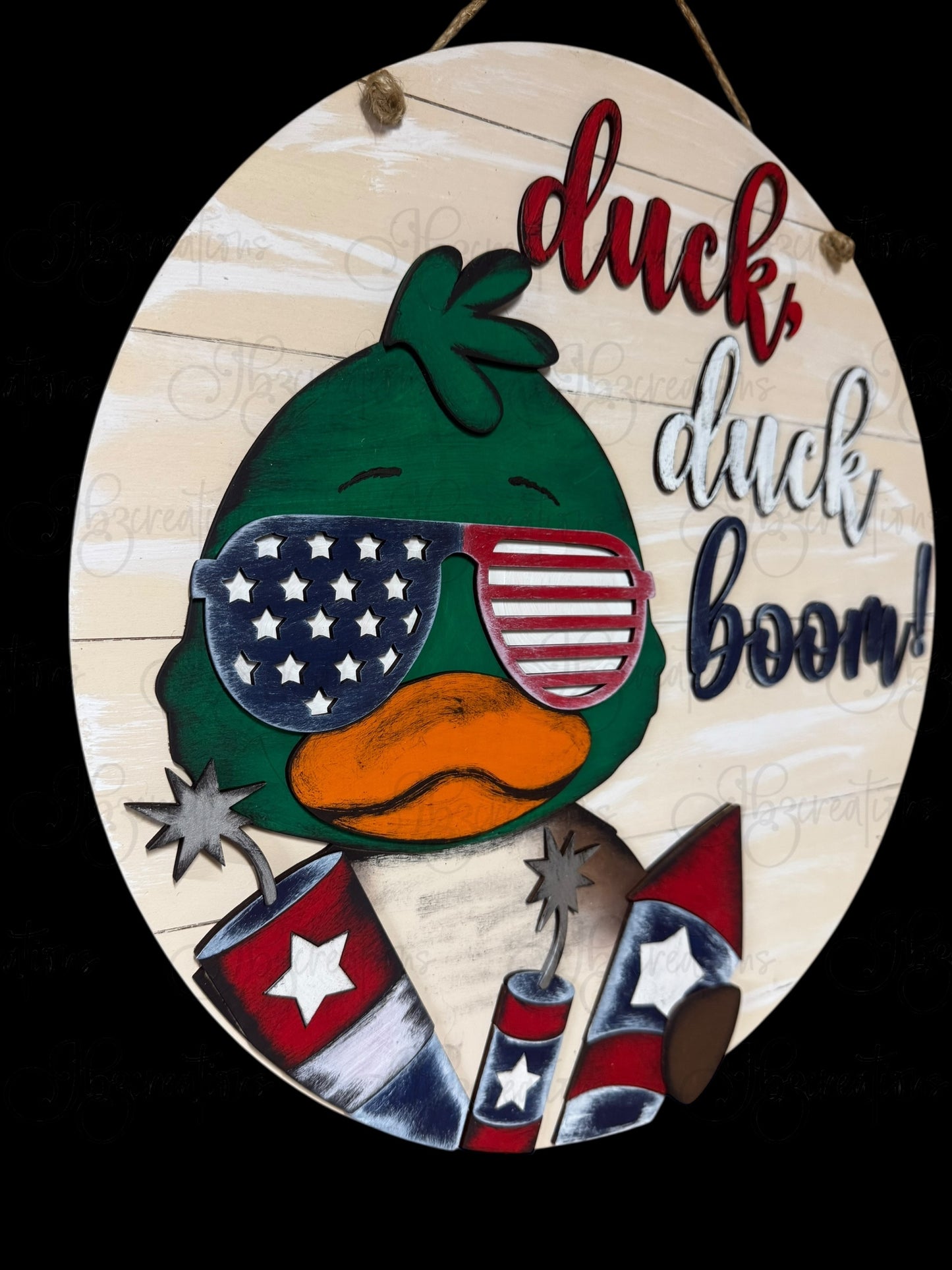 Duck Duck Boom Fourth of July Welcome Door Hanger Duck Independence Day Welcome Round Sign