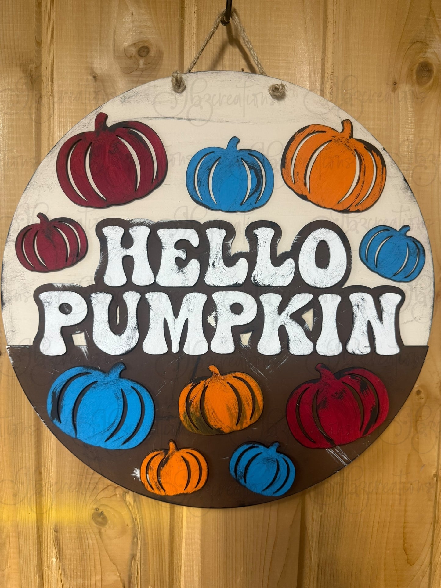 Hello Pumpkin Fall Welcome Round Door Hanger Autumn Welcome Sign