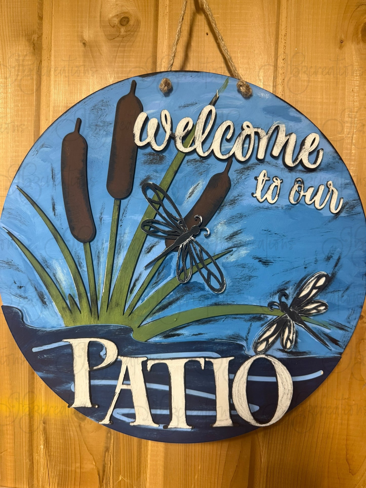 Welcome to our Patio Dragonfly on lake Welcome Door Hanger Door Welcome Round Sign